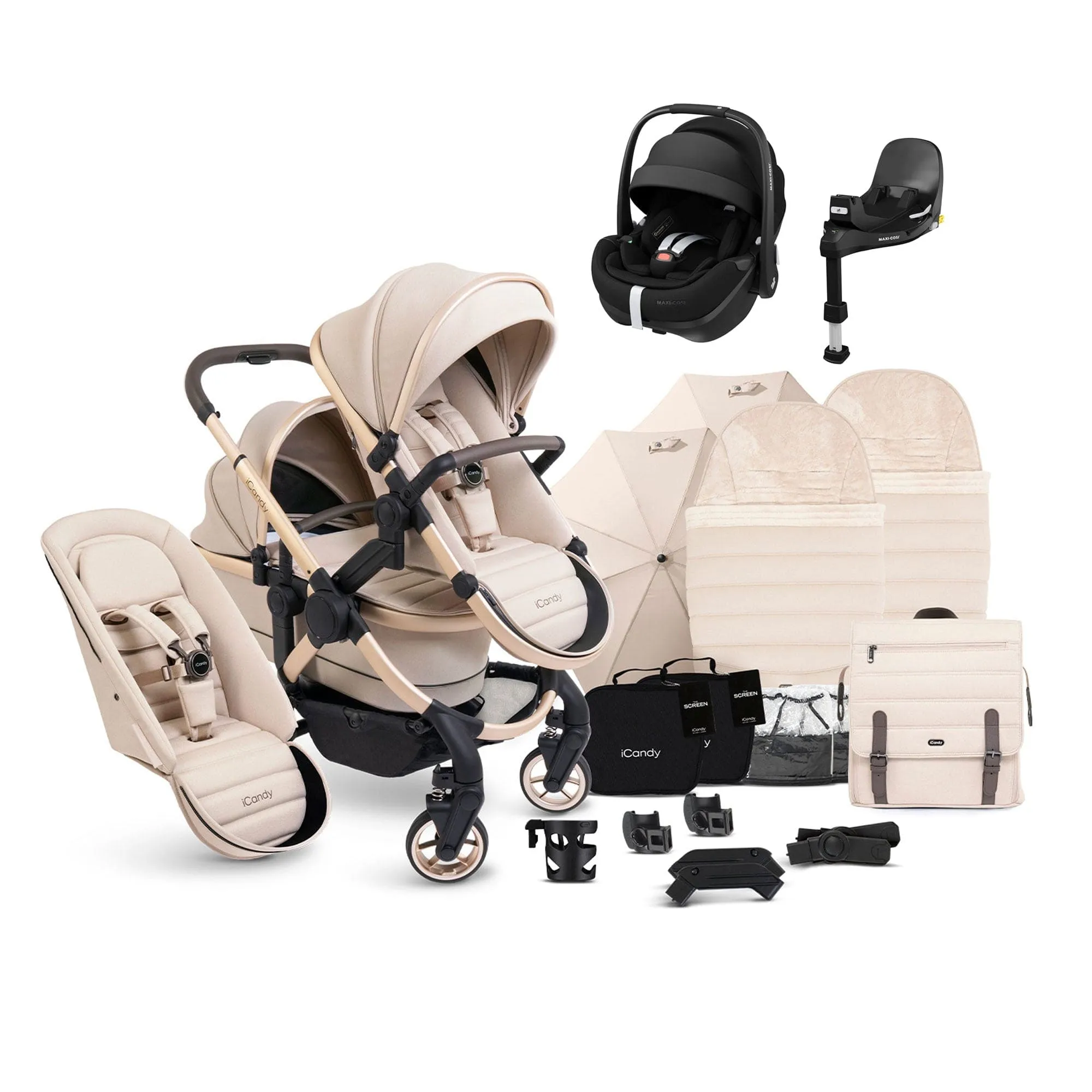 iCandy Peach 7 Double Complete Maxi-Cosi Travel System in Biscotti
