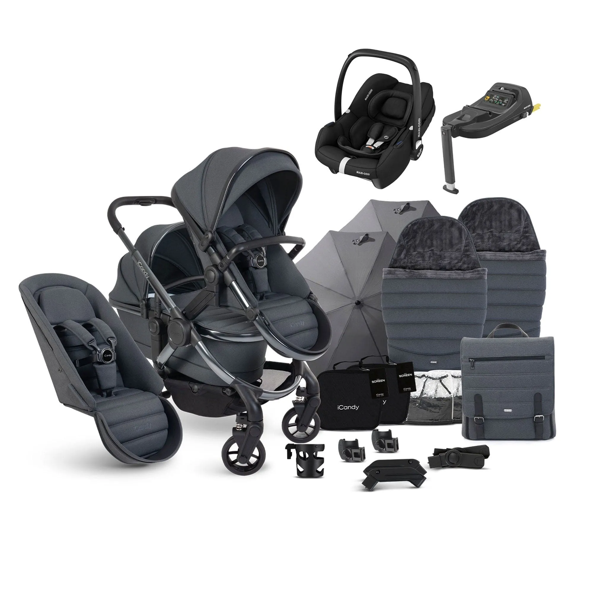 iCandy Peach 7 Double Complete Maxi-Cosi Travel System in Dark Grey