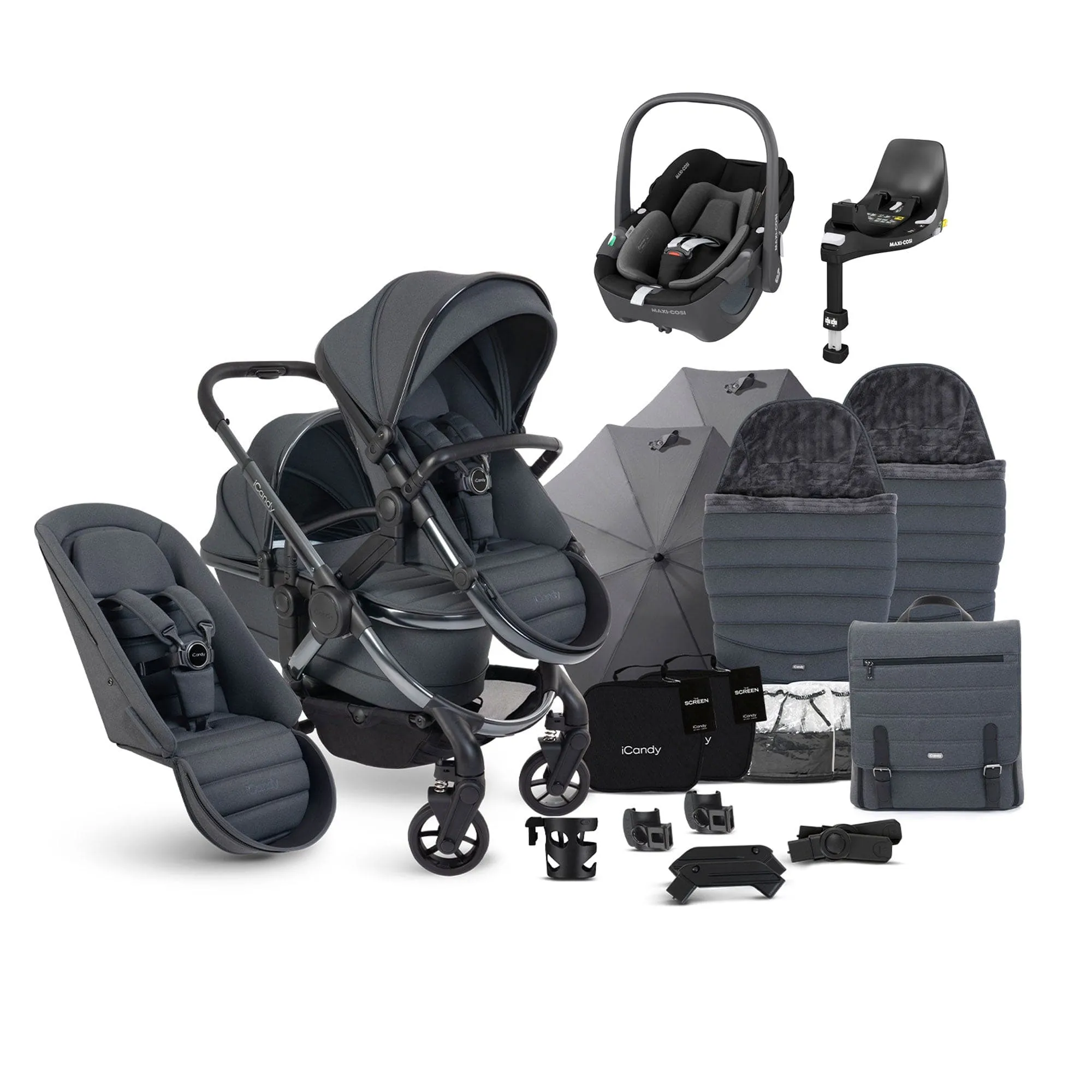iCandy Peach 7 Double Complete Maxi-Cosi Travel System in Dark Grey