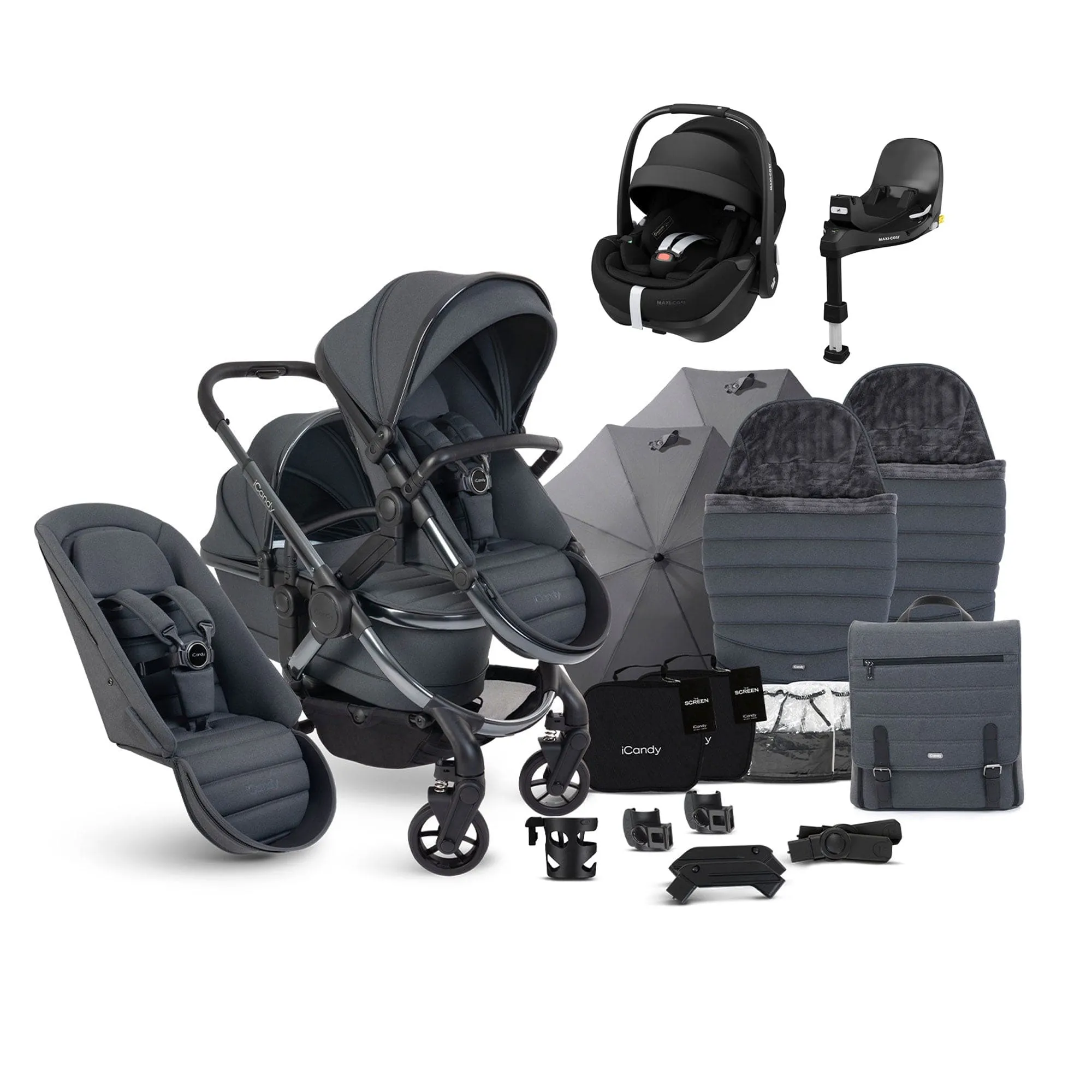 iCandy Peach 7 Double Complete Maxi-Cosi Travel System in Dark Grey