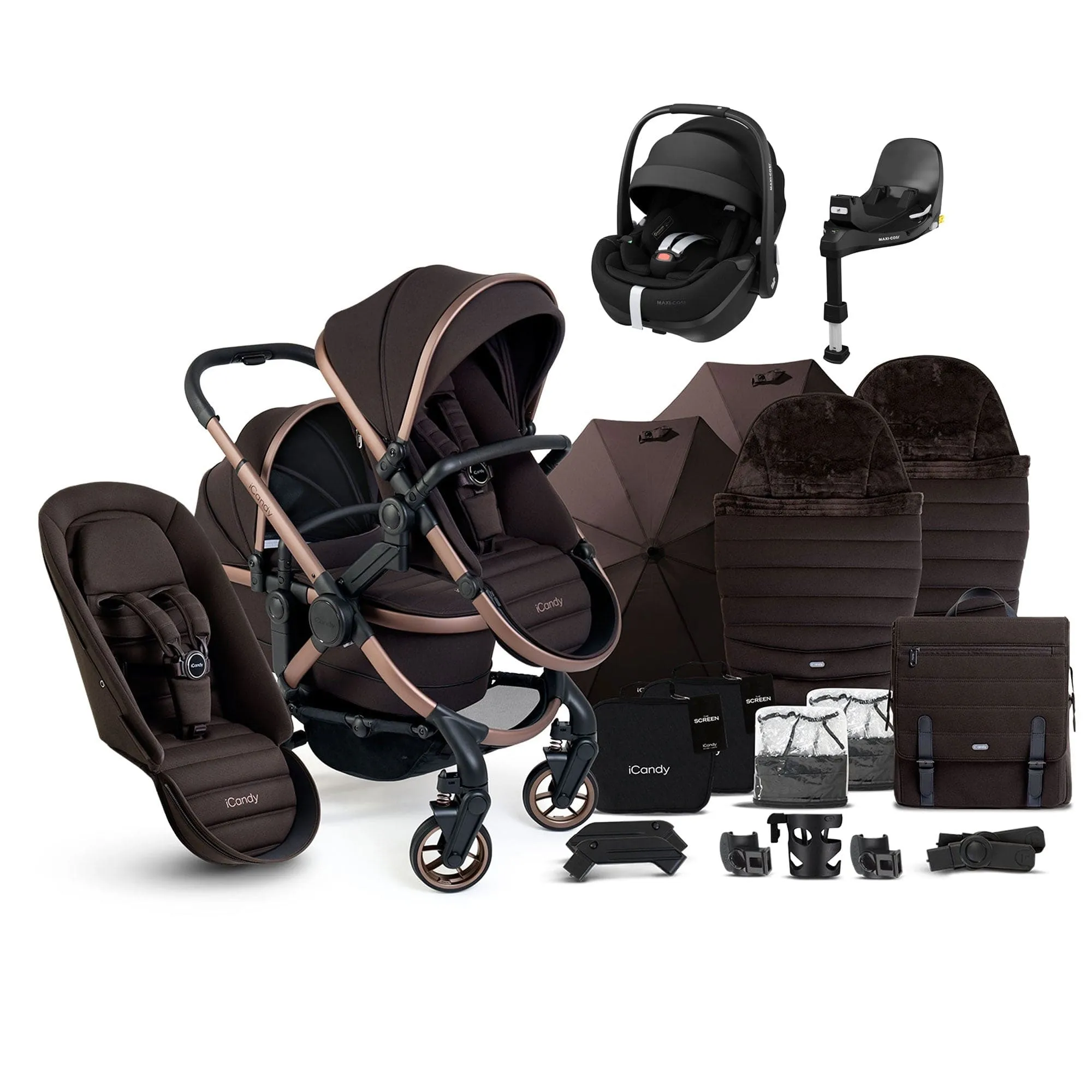 iCandy Peach 7 Double Complete Maxi-Cosi Travel System in Pecan