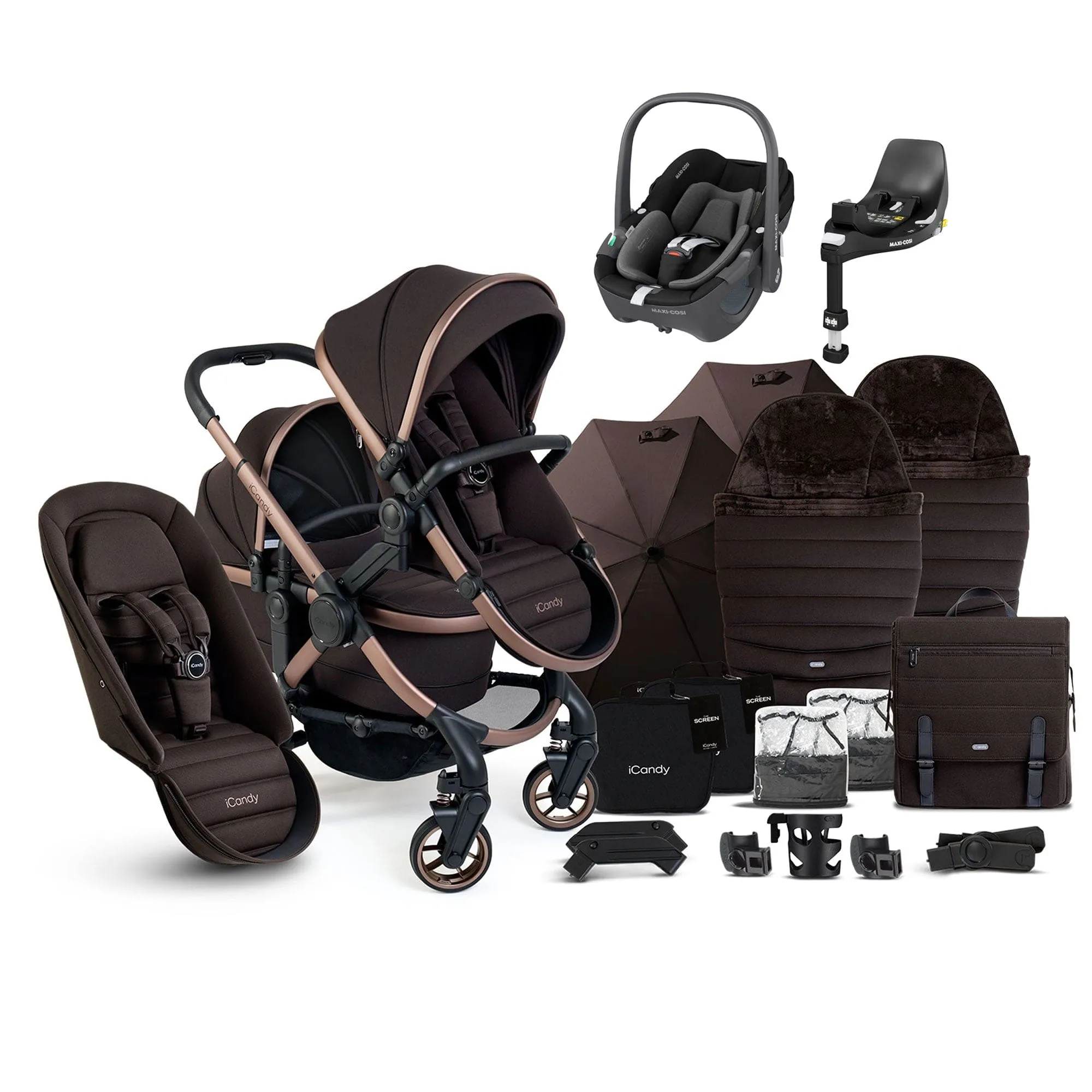 iCandy Peach 7 Double Complete Maxi-Cosi Travel System in Pecan