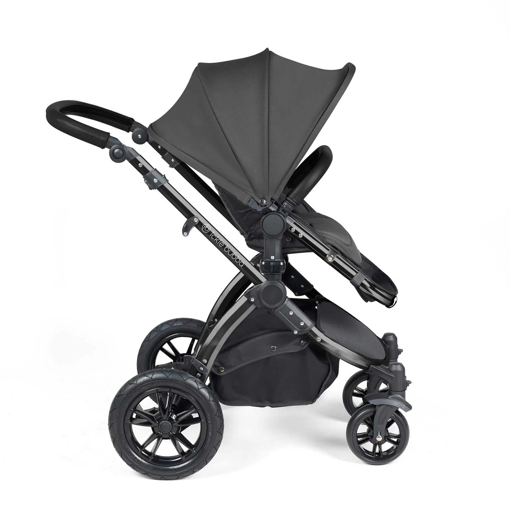 Ickle Bubba Stomp Luxe 2 in 1 Premium Pram - Black/Charcoal Grey/Black