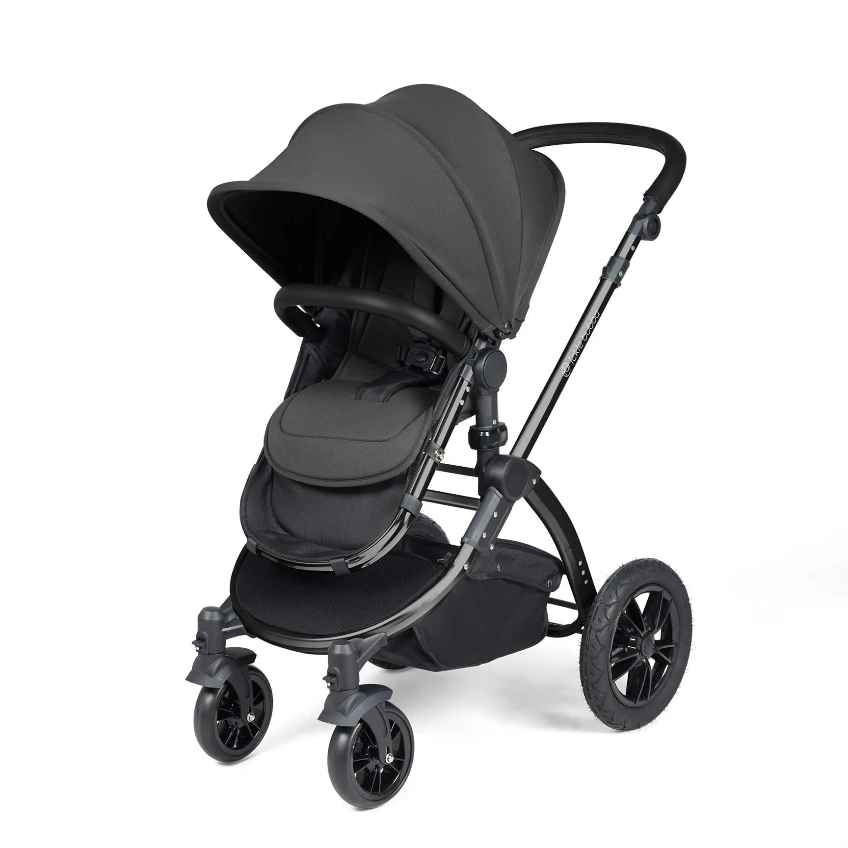 Ickle Bubba Stomp Luxe 2 in 1 Premium Pram - Black/Charcoal Grey/Black