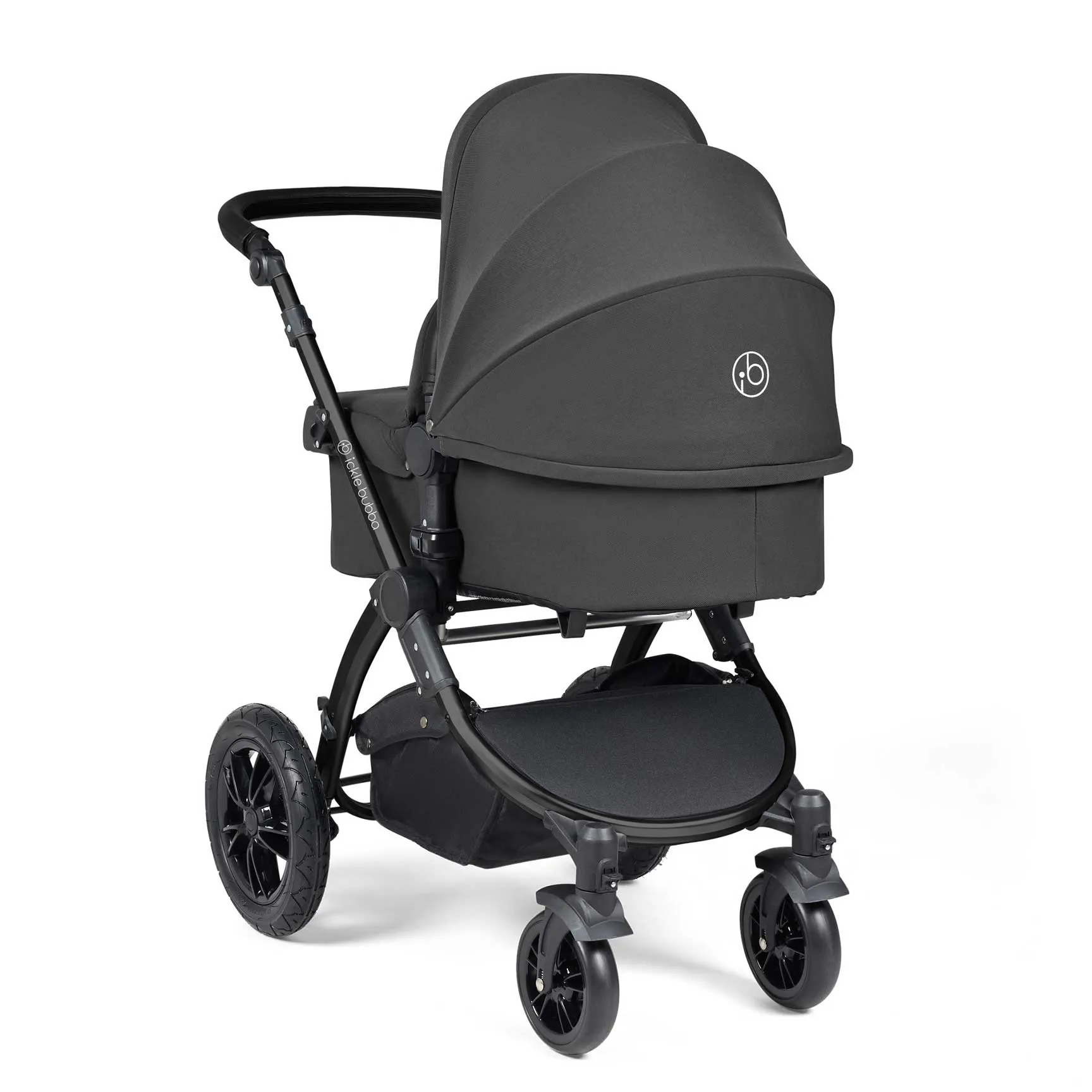 Ickle Bubba Stomp Luxe 2 in 1 Premium Pram - Black/Charcoal Grey/Black