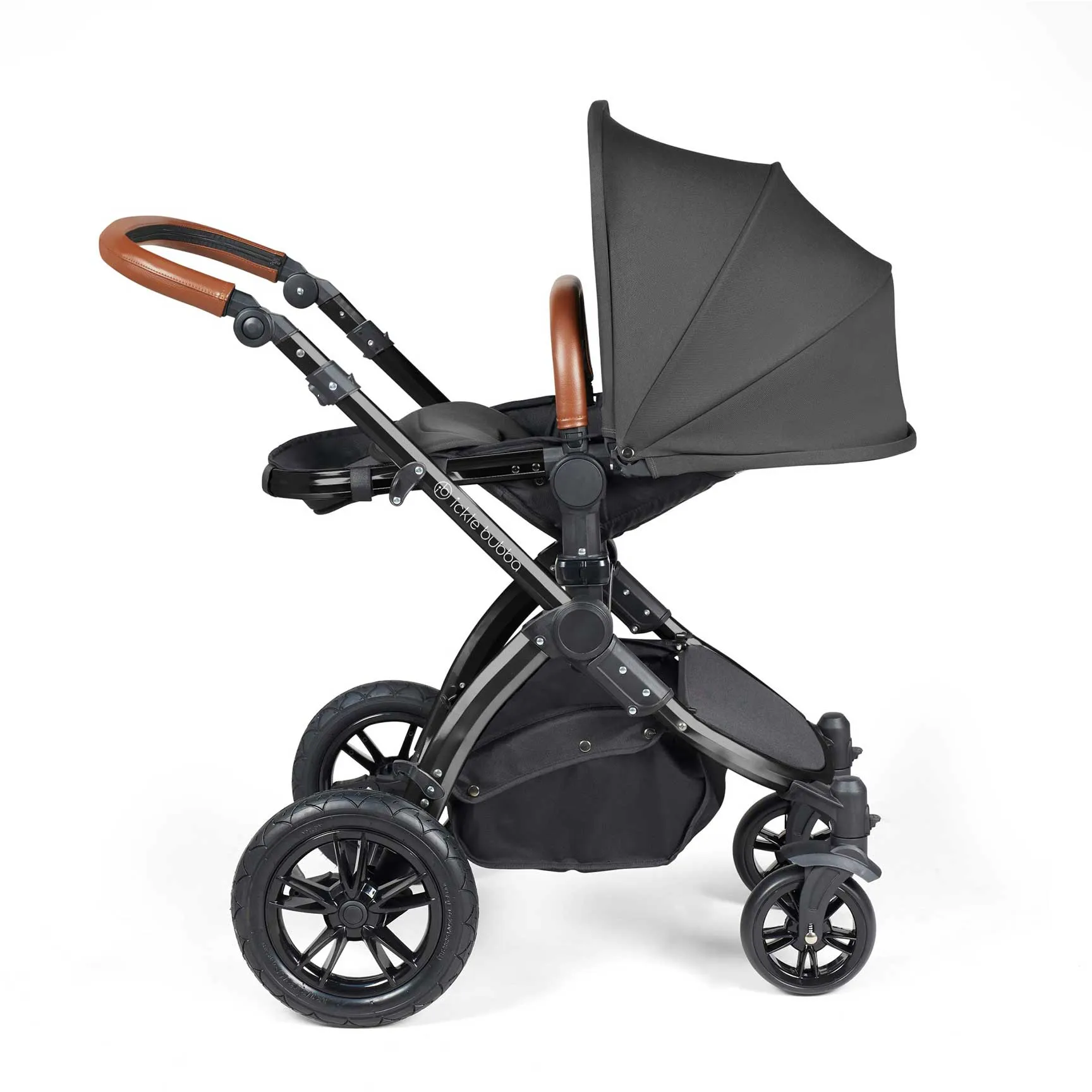 Ickle Bubba Stomp Luxe 2 in 1 Premium Pram - Black/Charcoal Grey/Tan