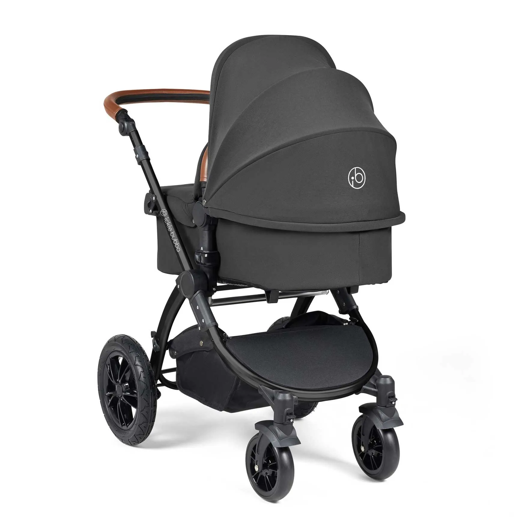 Ickle Bubba Stomp Luxe 2 in 1 Premium Pram - Black/Charcoal Grey/Tan