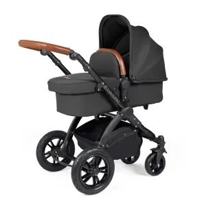 Ickle Bubba Stomp Luxe 2 in 1 Premium Pram - Black/Charcoal Grey/Tan