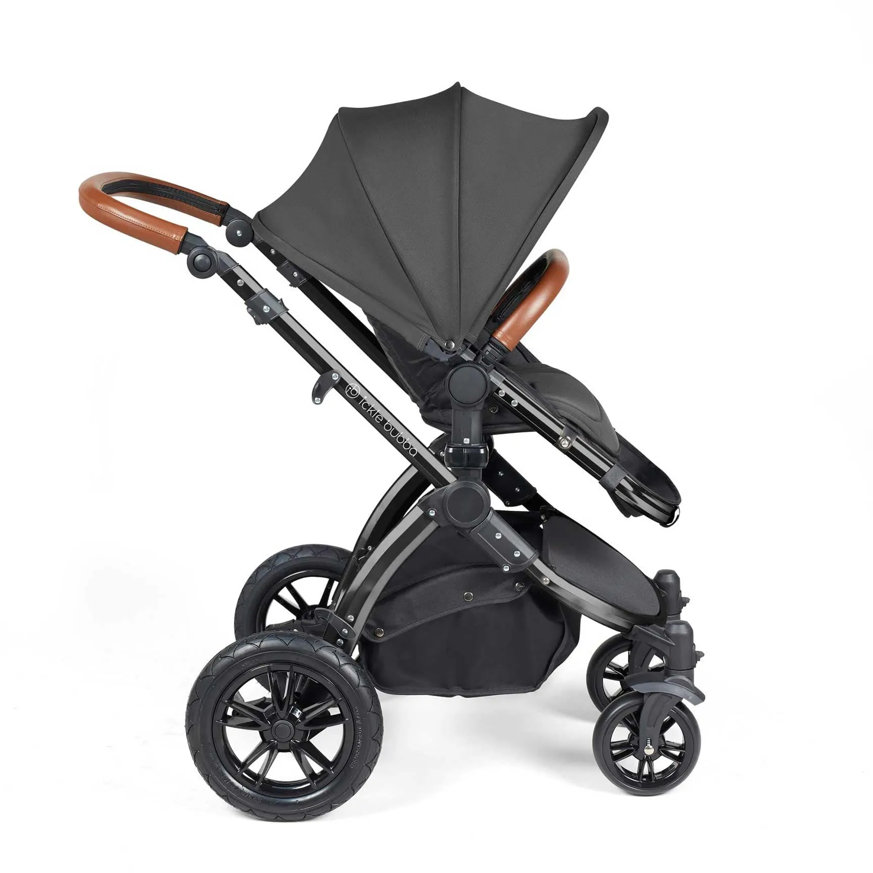 Ickle Bubba Stomp Luxe 2 in 1 Premium Pram - Black/Charcoal Grey/Tan