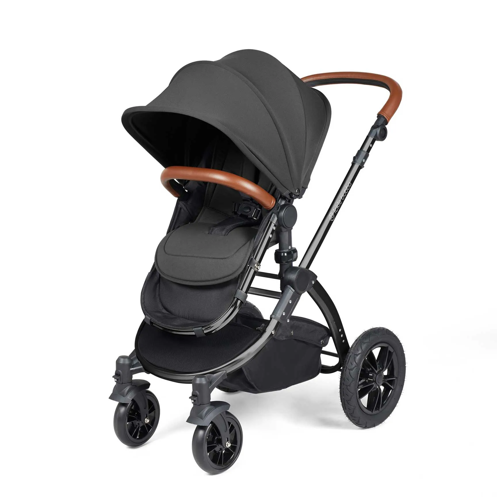 Ickle Bubba Stomp Luxe 2 in 1 Premium Pram - Black/Charcoal Grey/Tan