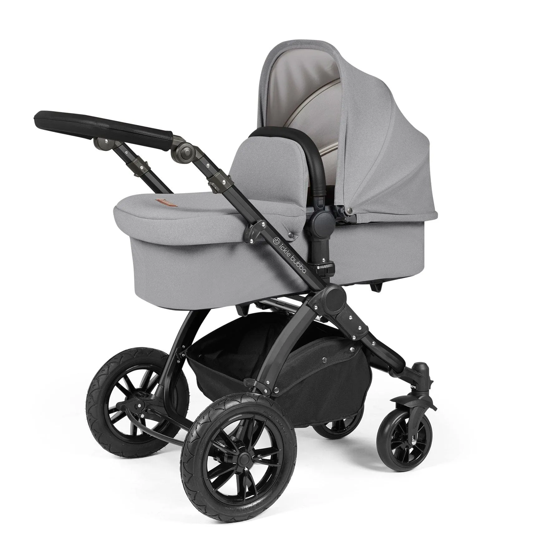 Ickle Bubba Stomp Luxe 2 in 1 Premium Pram - Black/Pearl Grey/Black
