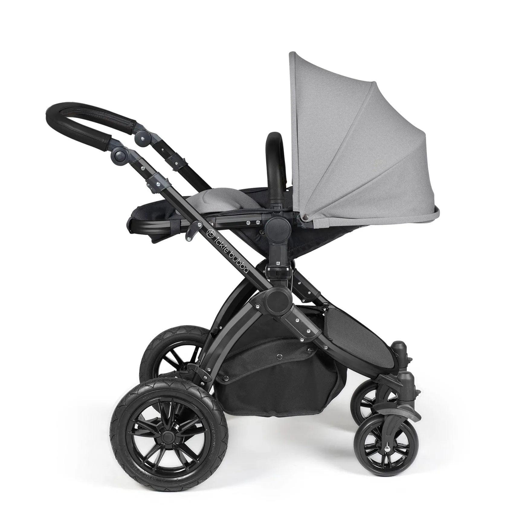 Ickle Bubba Stomp Luxe 2 in 1 Premium Pram - Black/Pearl Grey/Black