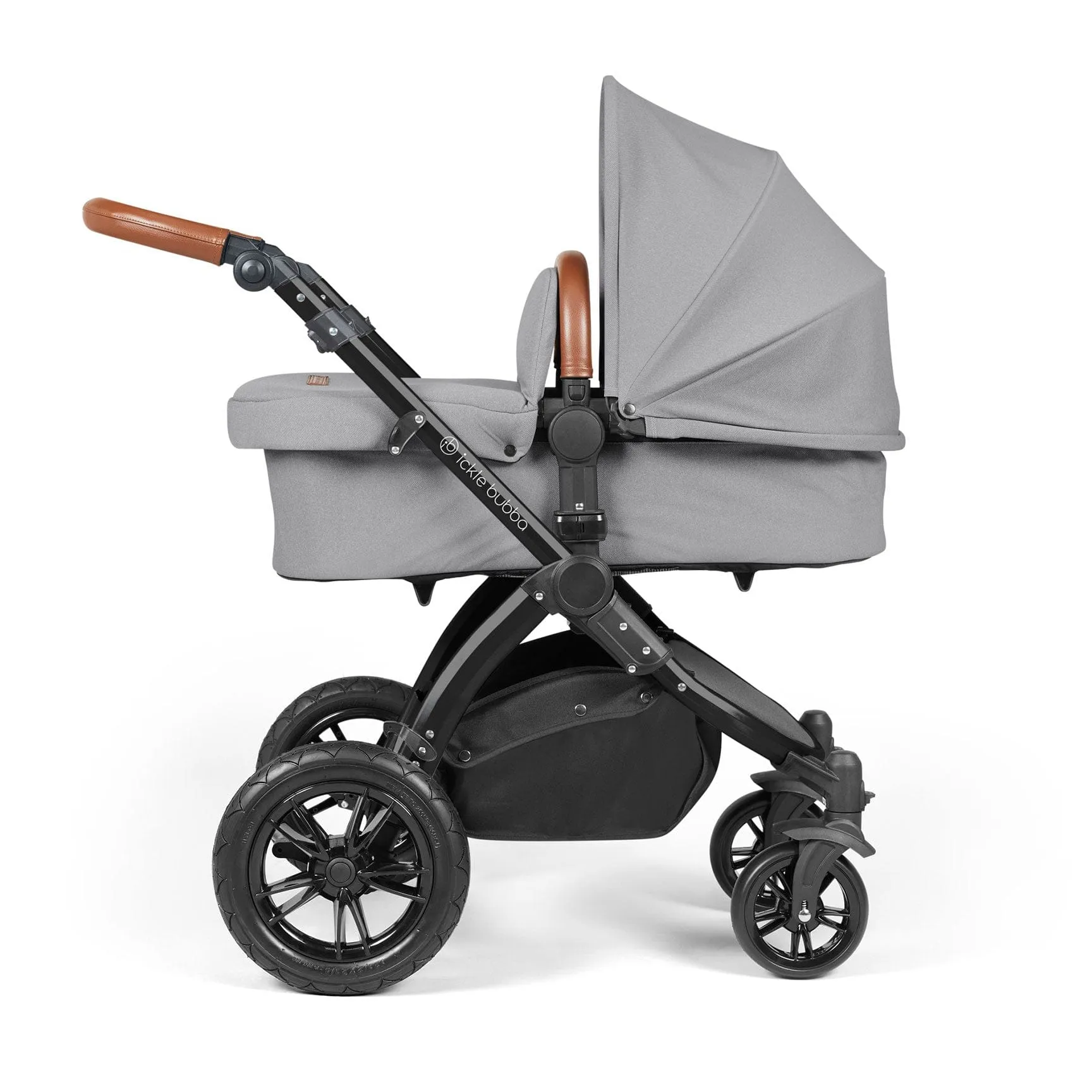 Ickle Bubba Stomp Luxe 2 in 1 Premium Pram - Black/Pearl Grey/Tan