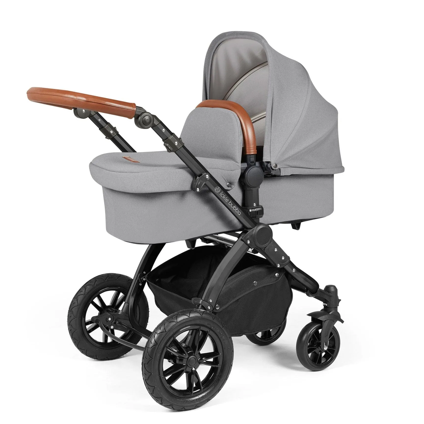 Ickle Bubba Stomp Luxe 2 in 1 Premium Pram - Black/Pearl Grey/Tan