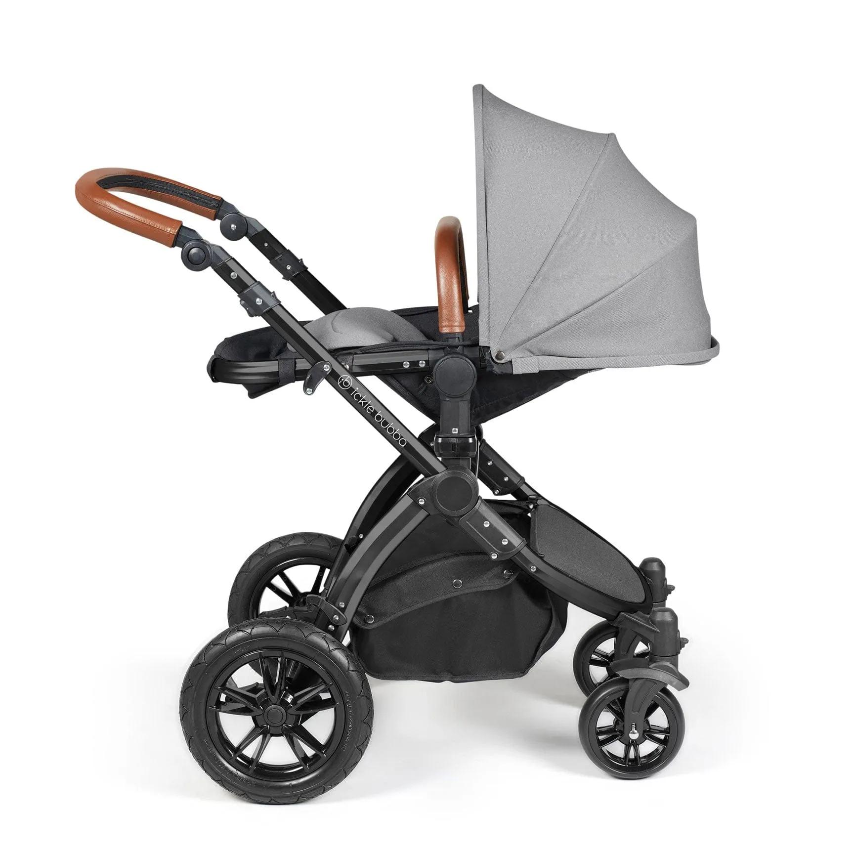 Ickle Bubba Stomp Luxe 2 in 1 Premium Pram - Black/Pearl Grey/Tan