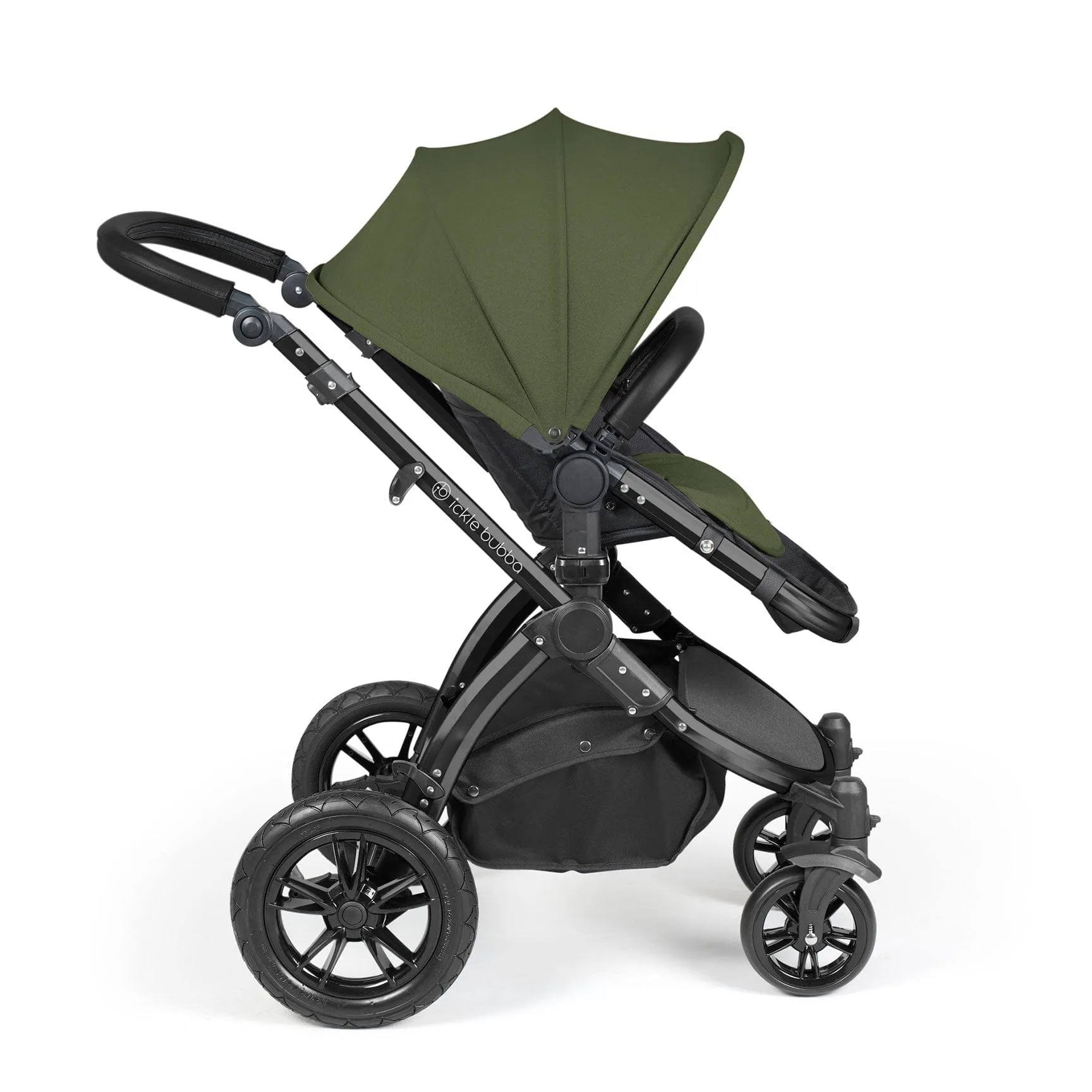 Ickle Bubba Stomp Luxe 2 in 1 Premium Pram - Black/Woodland/Black