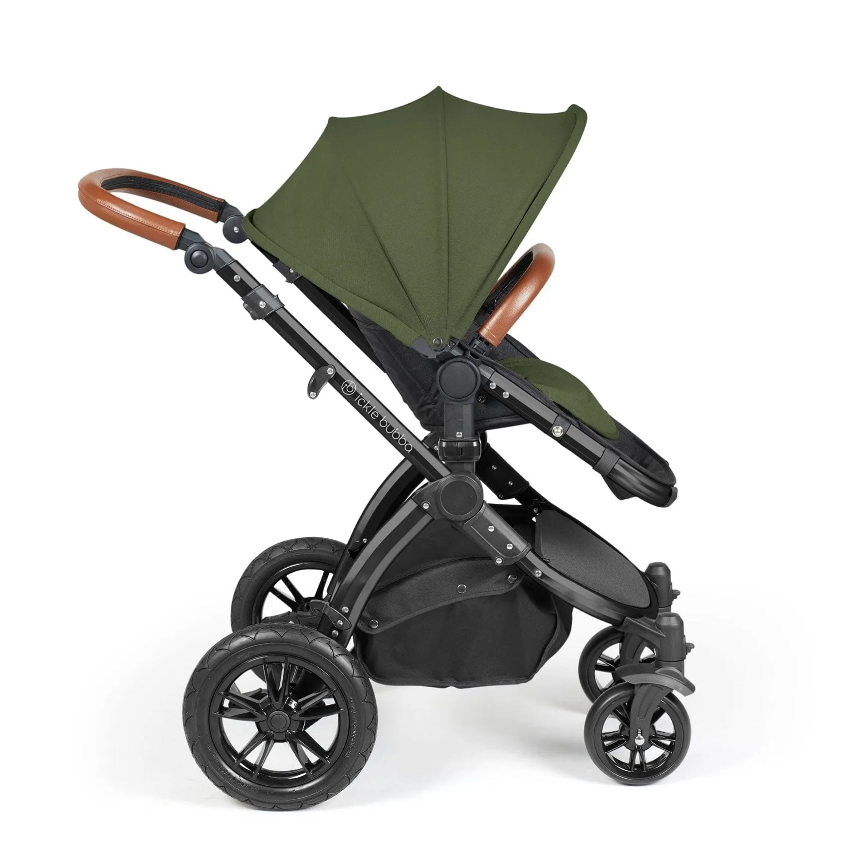 Ickle Bubba Stomp Luxe 2 in 1 Premium Pram - Black/Woodland/Tan