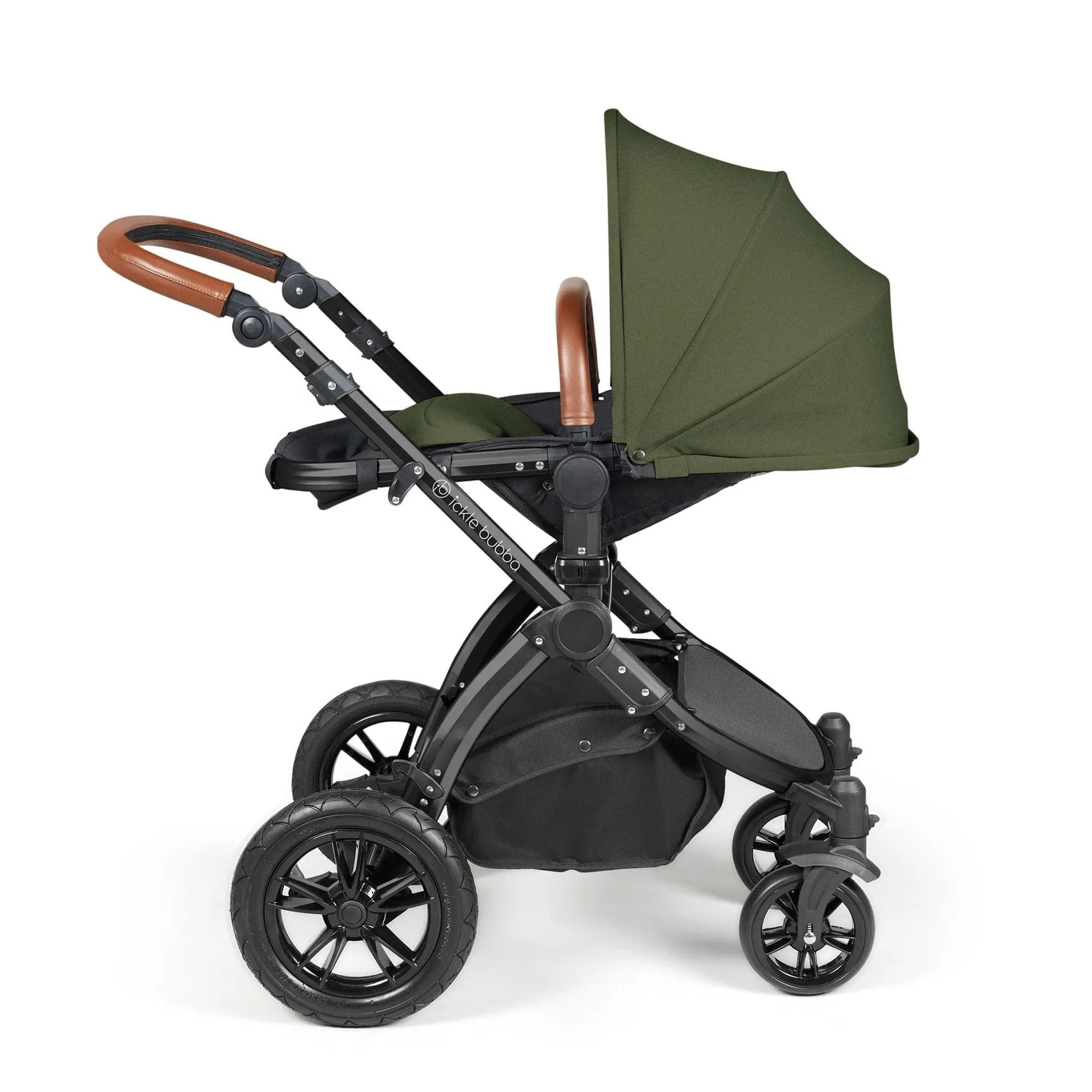 Ickle Bubba Stomp Luxe 2 in 1 Premium Pram - Black/Woodland/Tan