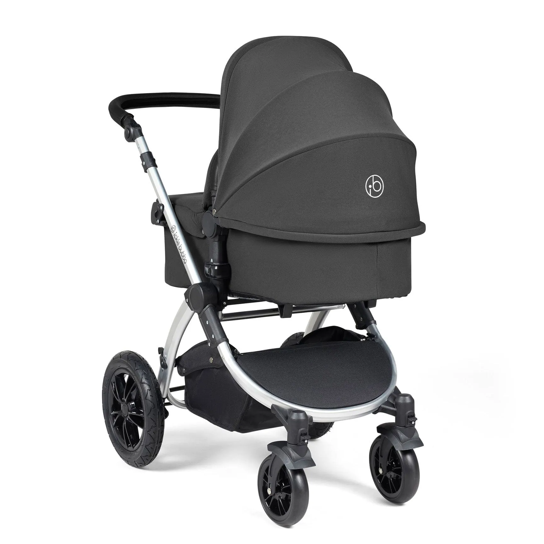 Ickle Bubba Stomp Luxe 2 in 1 Premium Pram - Silver/Charcoal Grey/Black