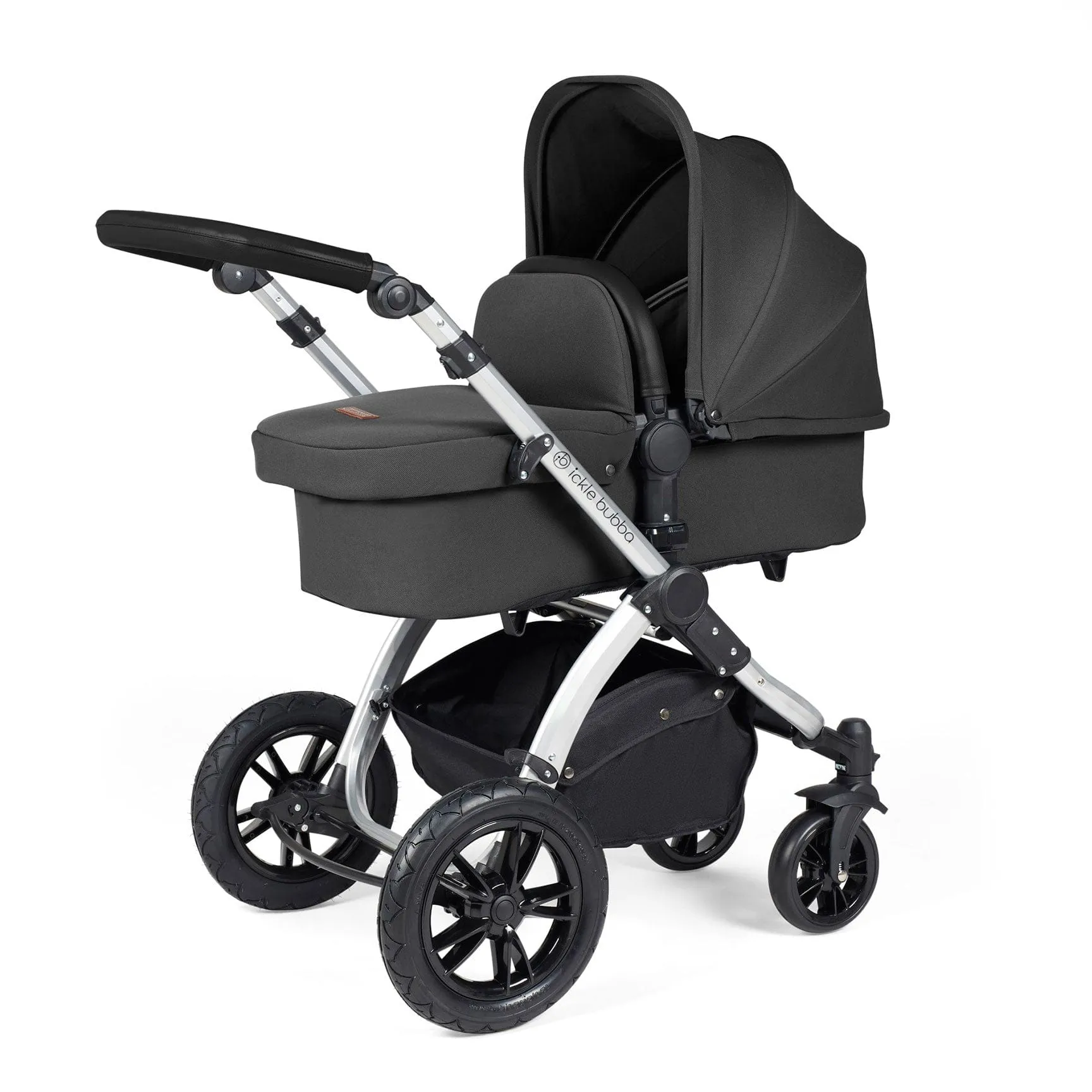 Ickle Bubba Stomp Luxe 2 in 1 Premium Pram - Silver/Charcoal Grey/Black