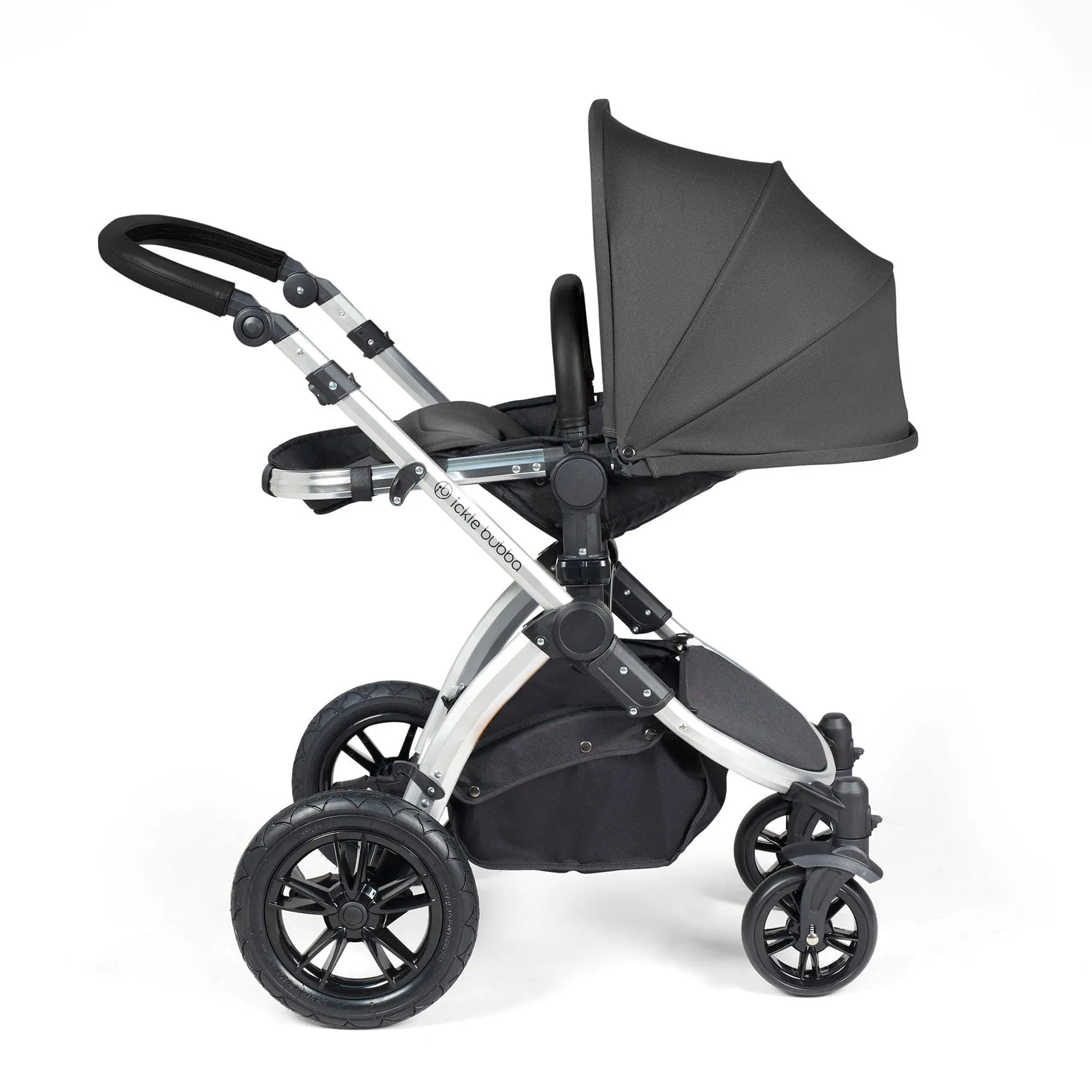 Ickle Bubba Stomp Luxe 2 in 1 Premium Pram - Silver/Charcoal Grey/Black