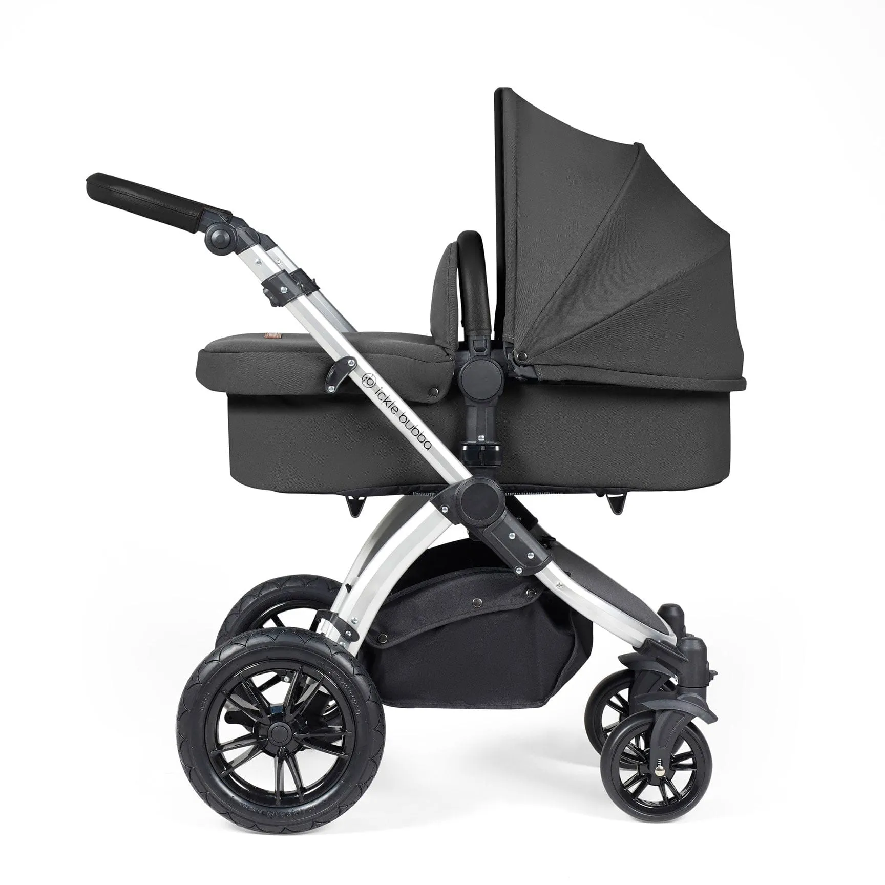 Ickle Bubba Stomp Luxe 2 in 1 Premium Pram - Silver/Charcoal Grey/Black