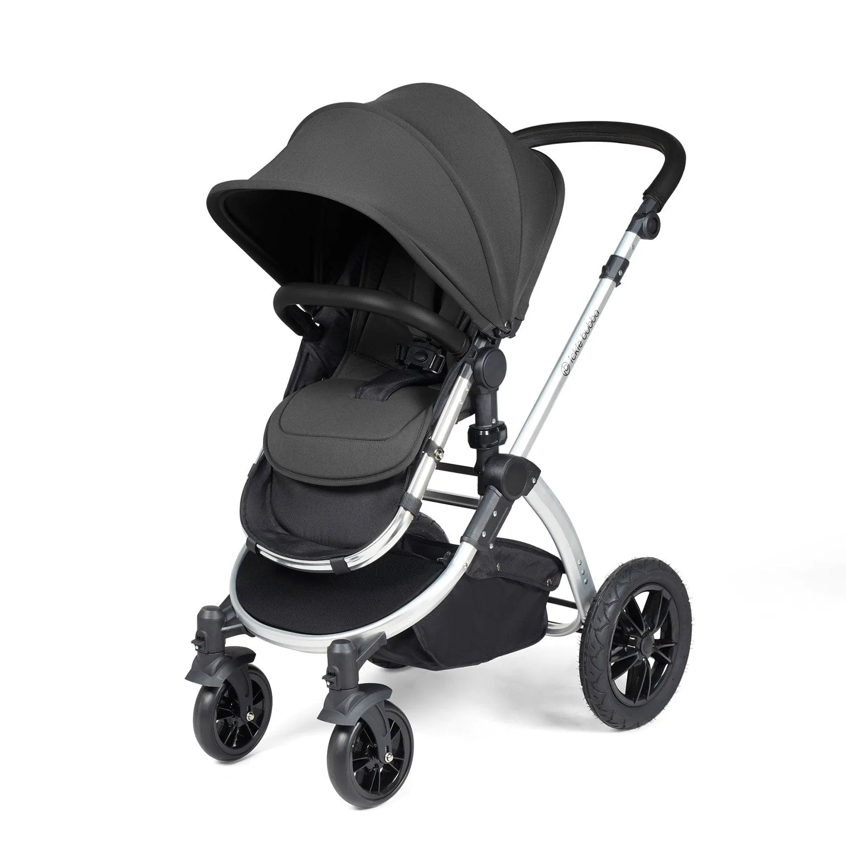 Ickle Bubba Stomp Luxe 2 in 1 Premium Pram - Silver/Charcoal Grey/Black