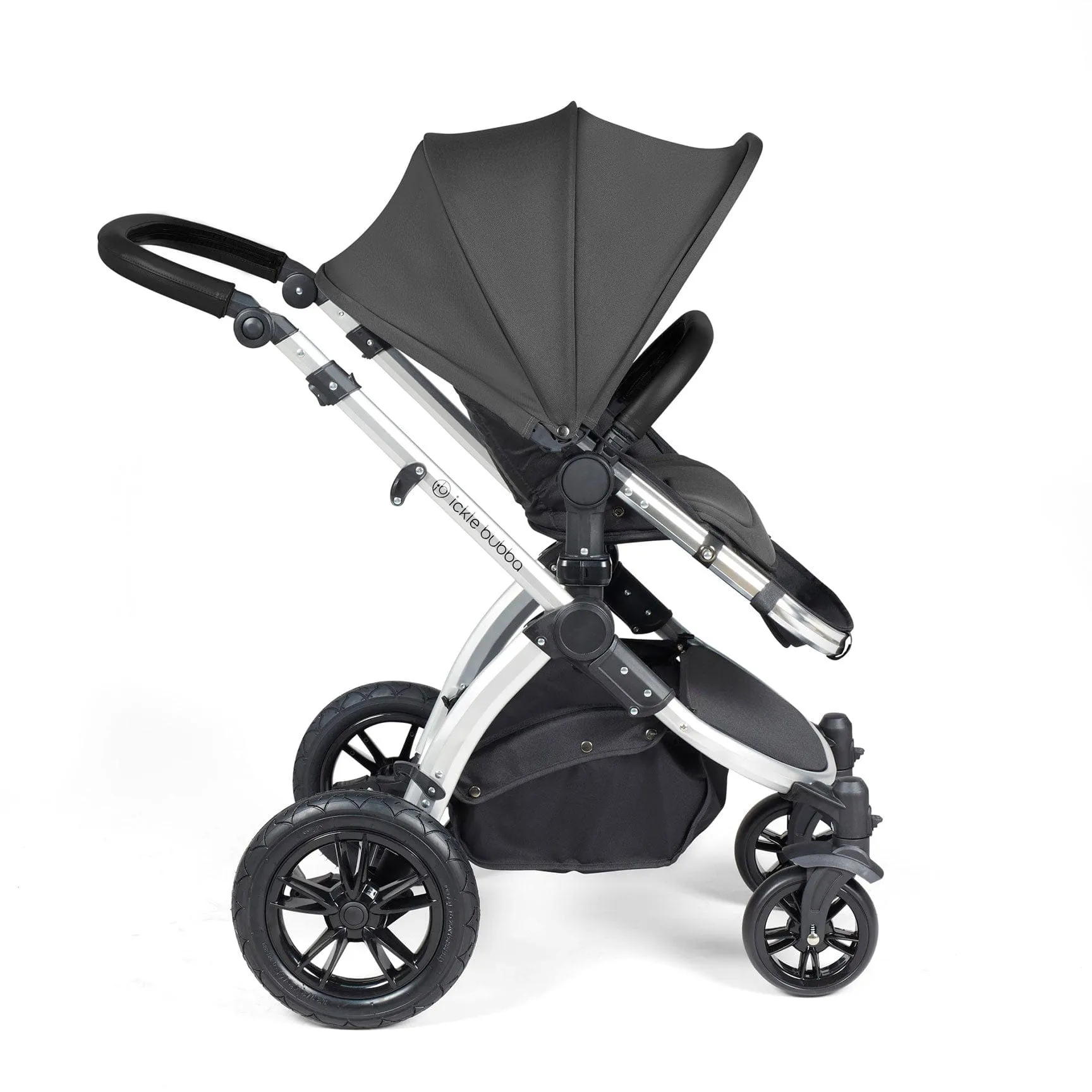 Ickle Bubba Stomp Luxe 2 in 1 Premium Pram - Silver/Charcoal Grey/Black