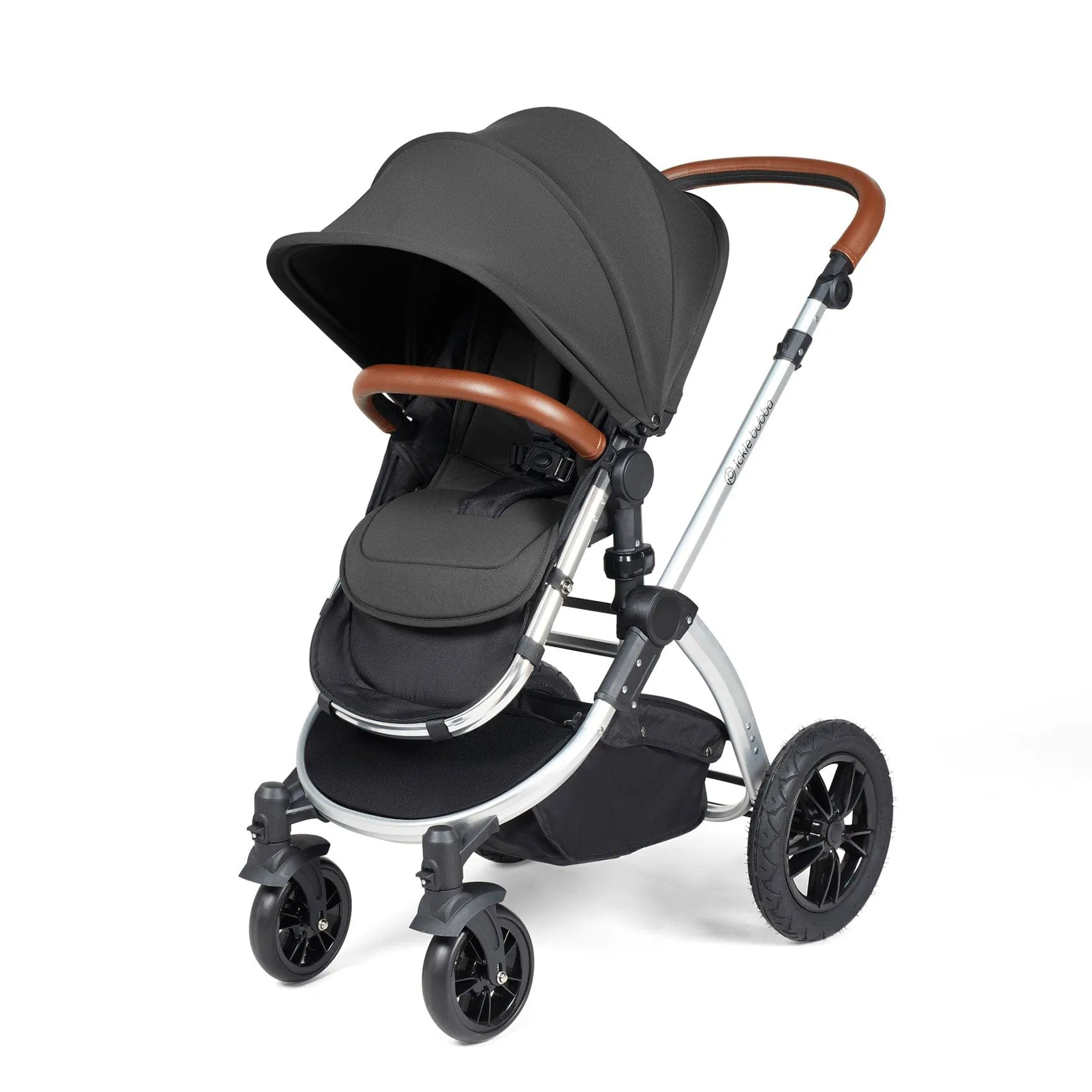 Ickle Bubba Stomp Luxe 2 in 1 Premium Pram - Silver/Charcoal Grey/Tan