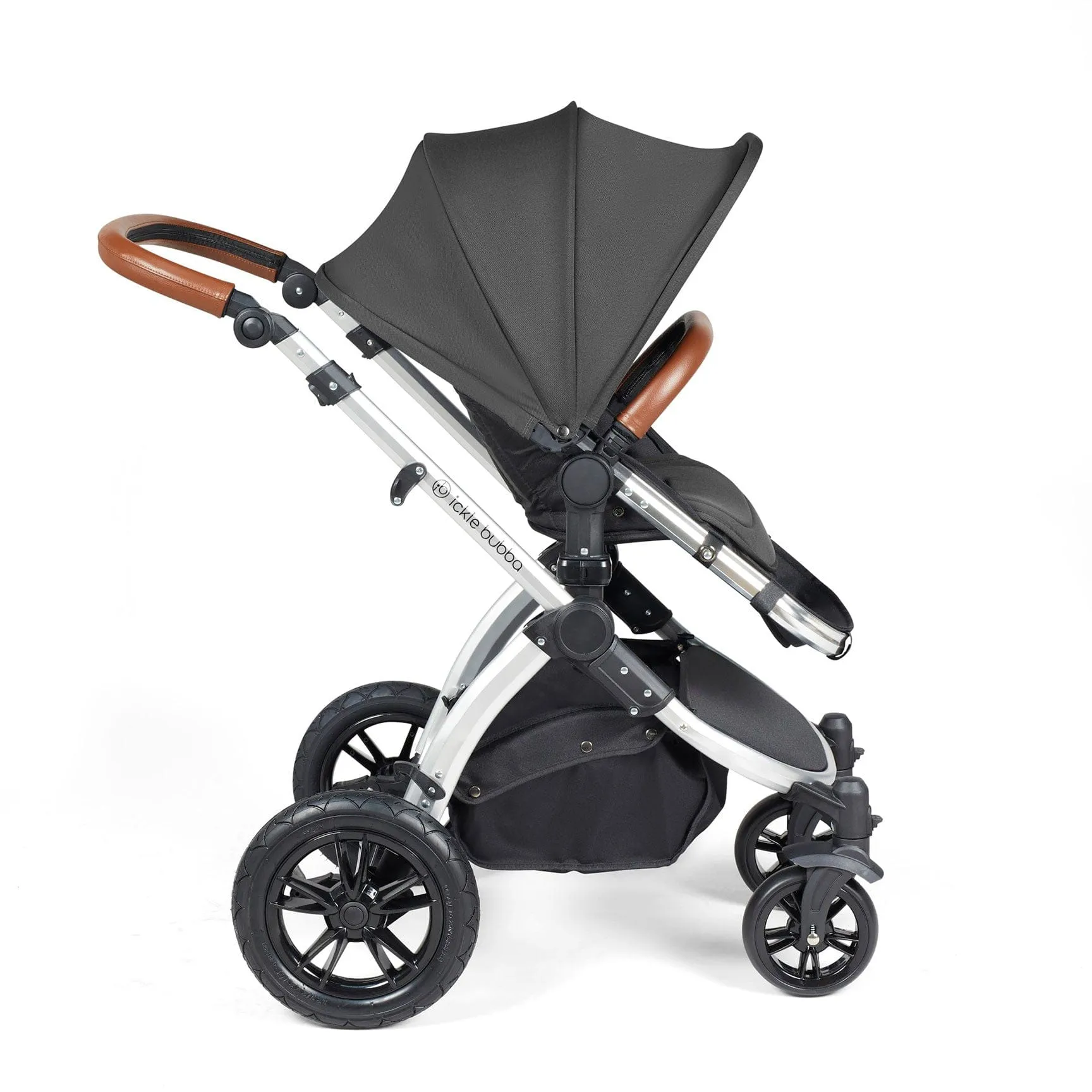 Ickle Bubba Stomp Luxe 2 in 1 Premium Pram - Silver/Charcoal Grey/Tan