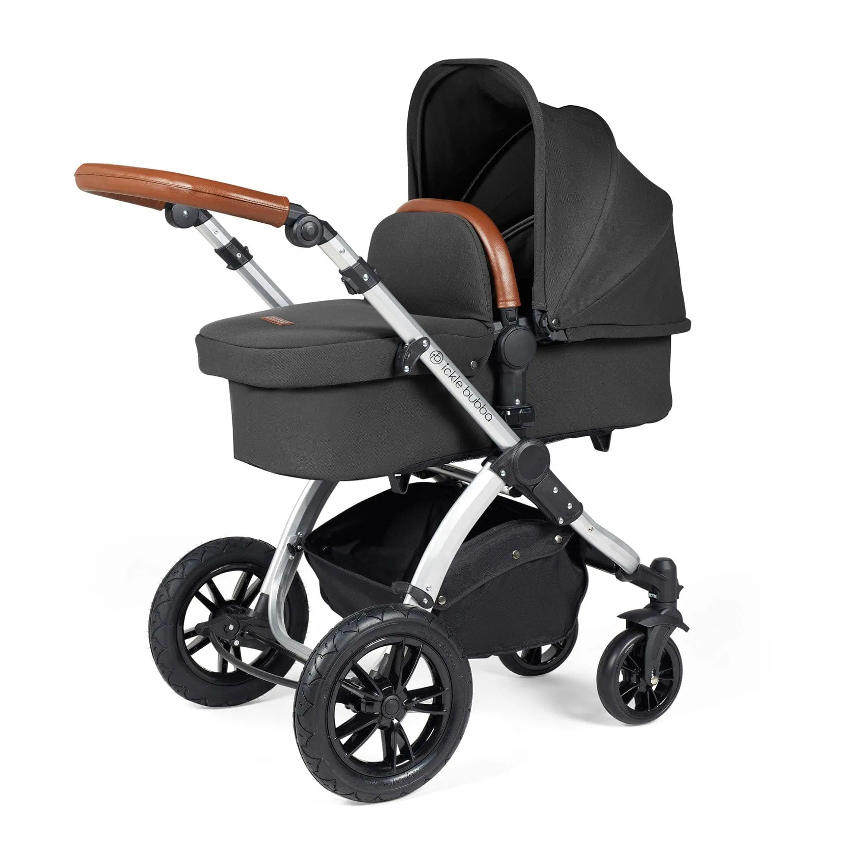 Ickle Bubba Stomp Luxe 2 in 1 Premium Pram - Silver/Charcoal Grey/Tan