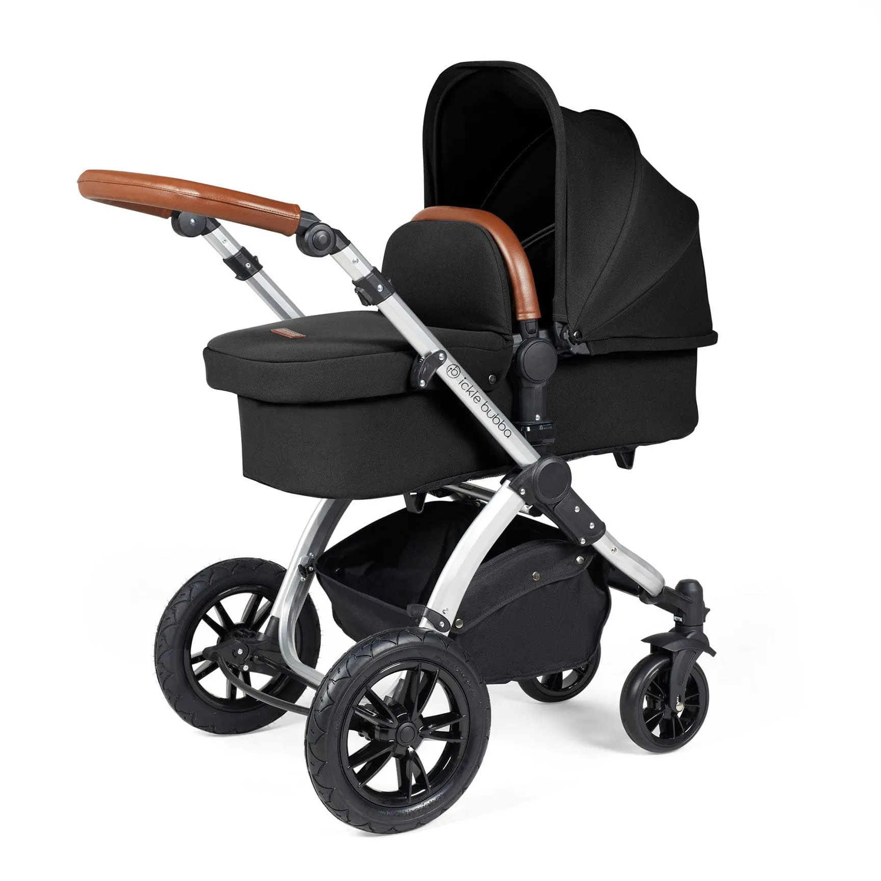 Ickle Bubba Stomp Luxe 2 in 1 Premium Pram - Silver/Midnight/Tan