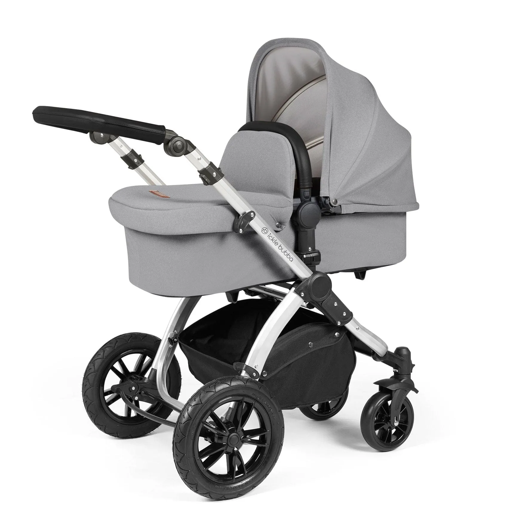 Ickle Bubba Stomp Luxe 2 in 1 Premium Pram - Silver/Pearl Grey/Black