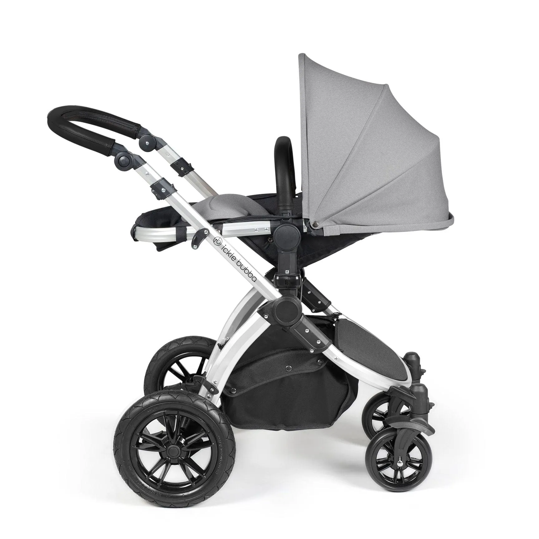 Ickle Bubba Stomp Luxe 2 in 1 Premium Pram - Silver/Pearl Grey/Black
