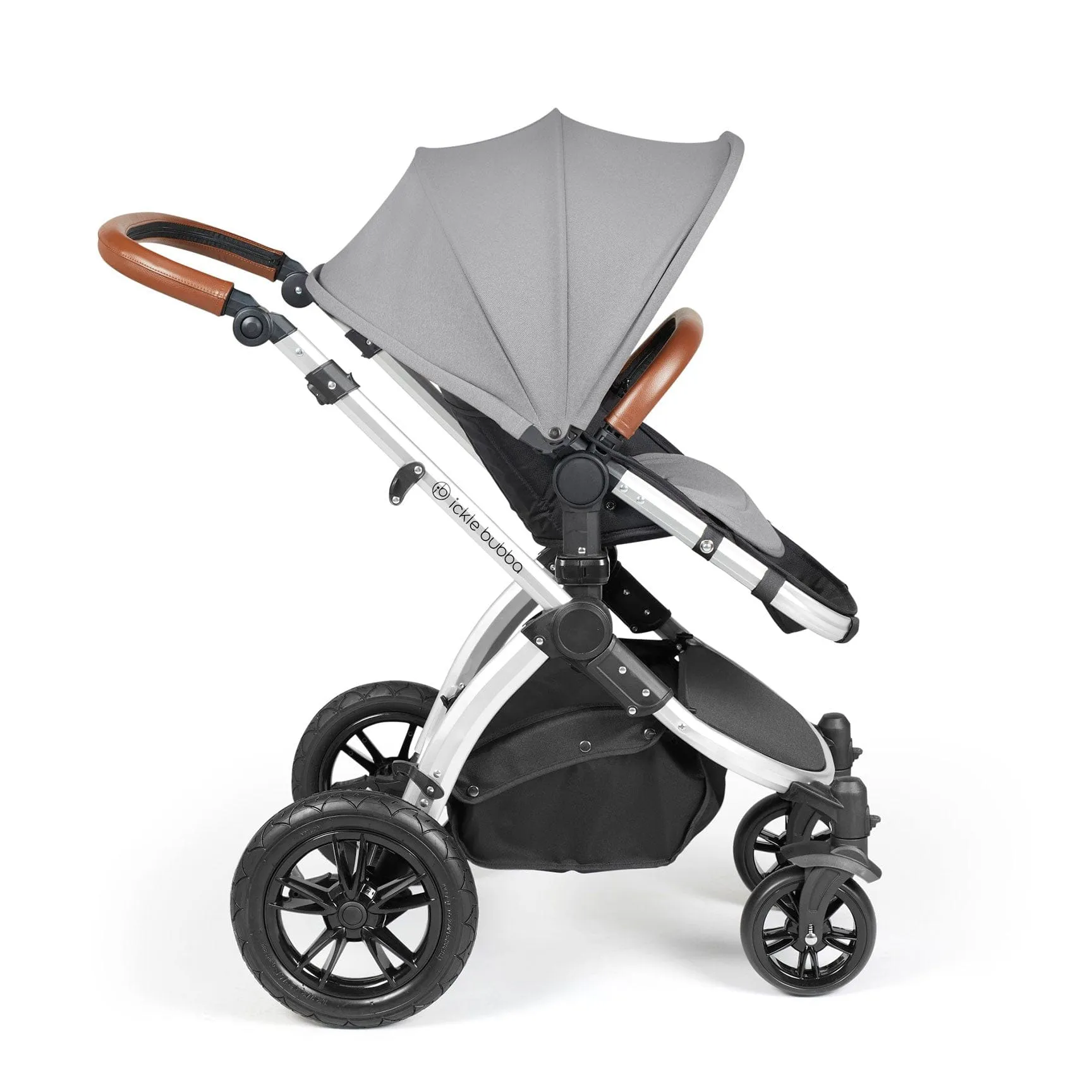 Ickle Bubba Stomp Luxe 2 in 1 Premium Pram - Silver/Pearl Grey/Tan