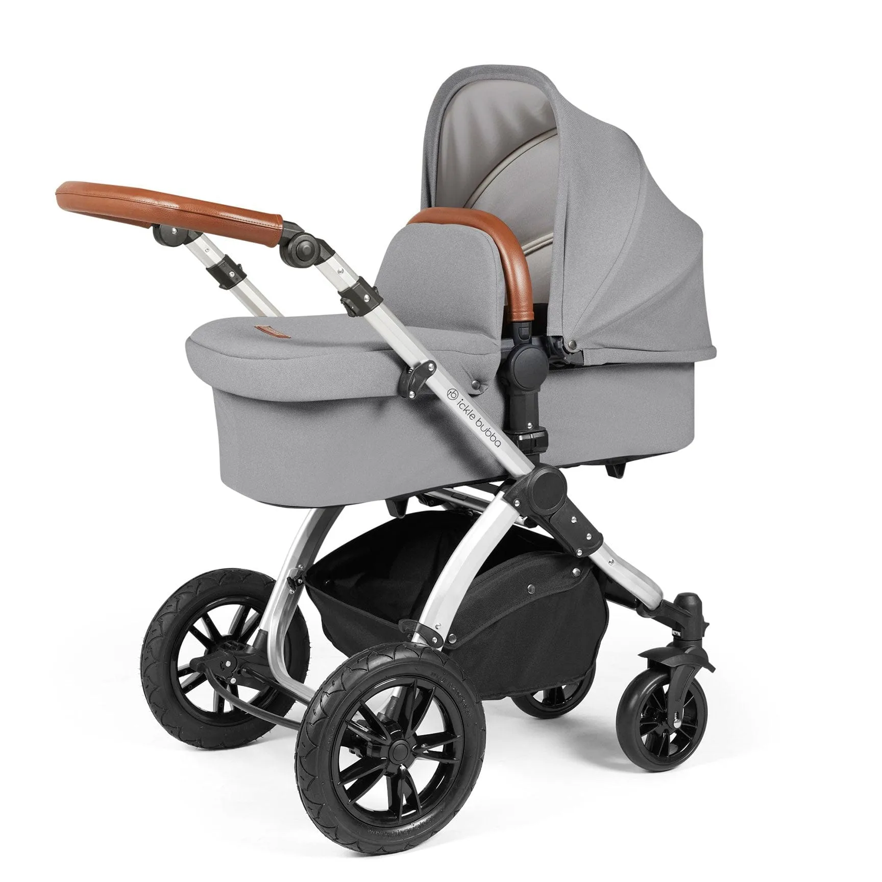 Ickle Bubba Stomp Luxe 2 in 1 Premium Pram - Silver/Pearl Grey/Tan