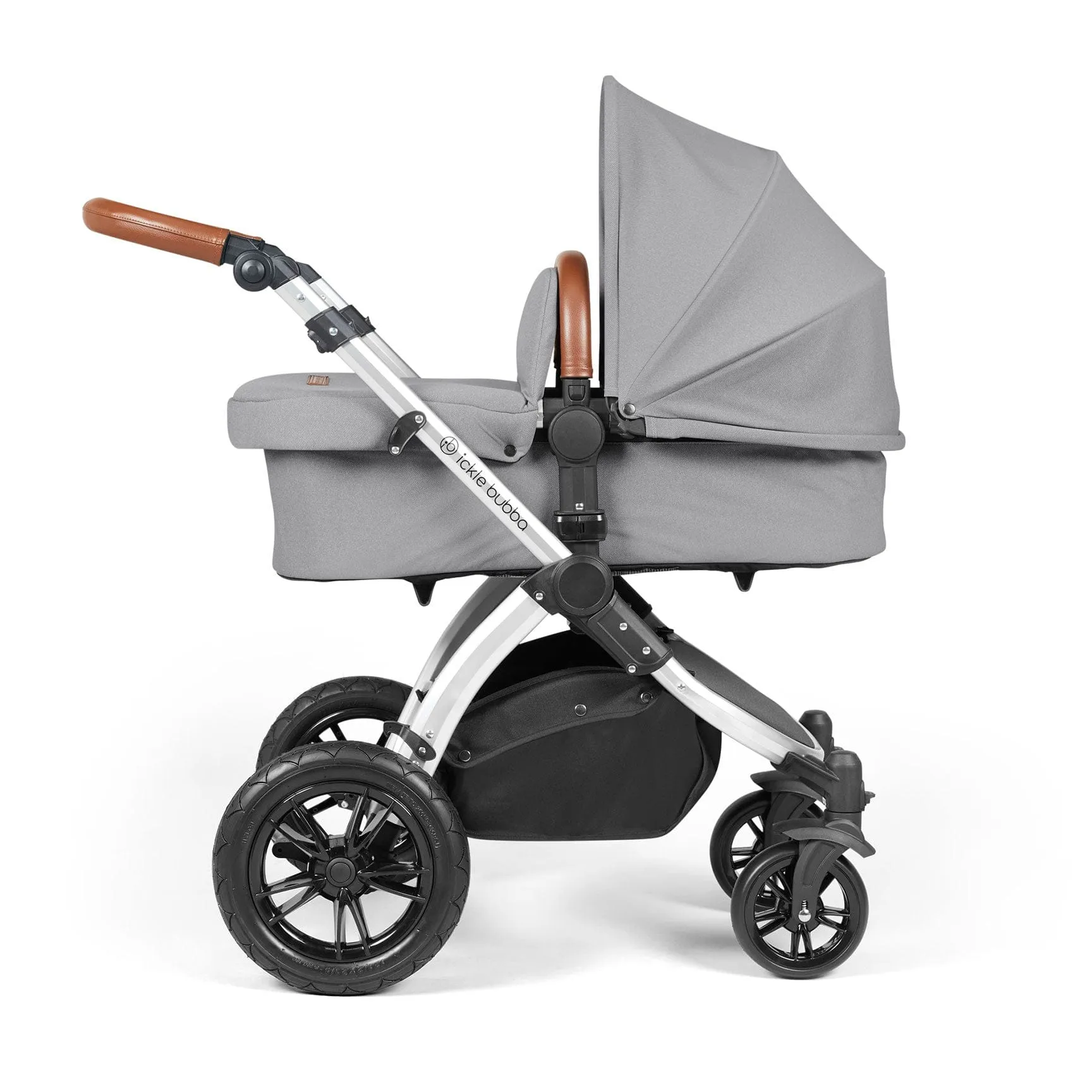 Ickle Bubba Stomp Luxe 2 in 1 Premium Pram - Silver/Pearl Grey/Tan