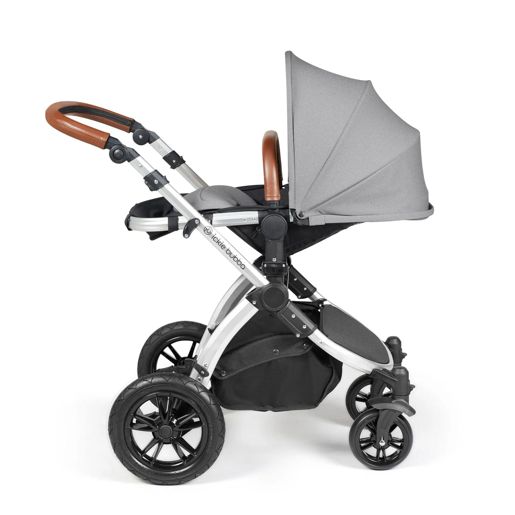 Ickle Bubba Stomp Luxe 2 in 1 Premium Pram - Silver/Pearl Grey/Tan