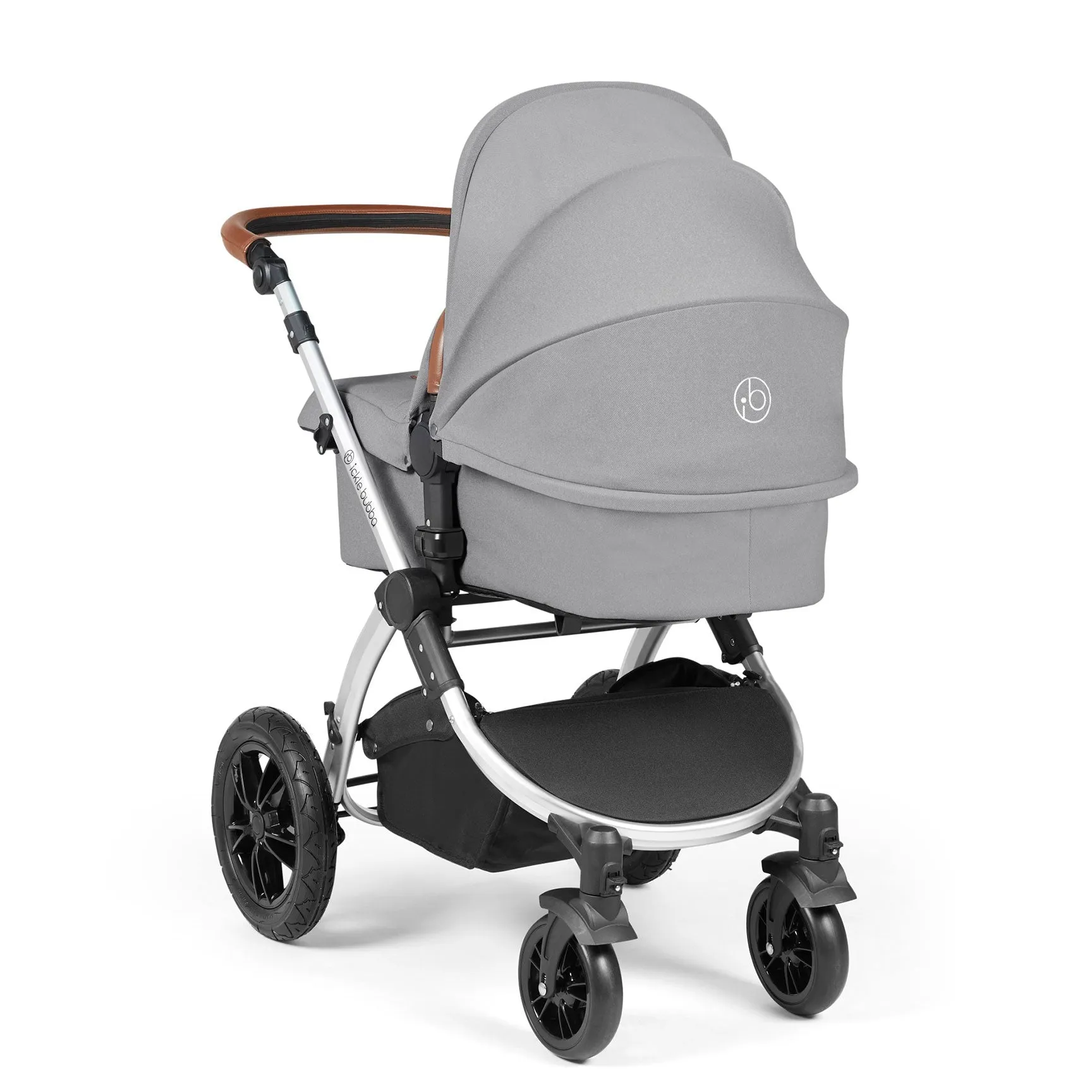 Ickle Bubba Stomp Luxe 2 in 1 Premium Pram - Silver/Pearl Grey/Tan