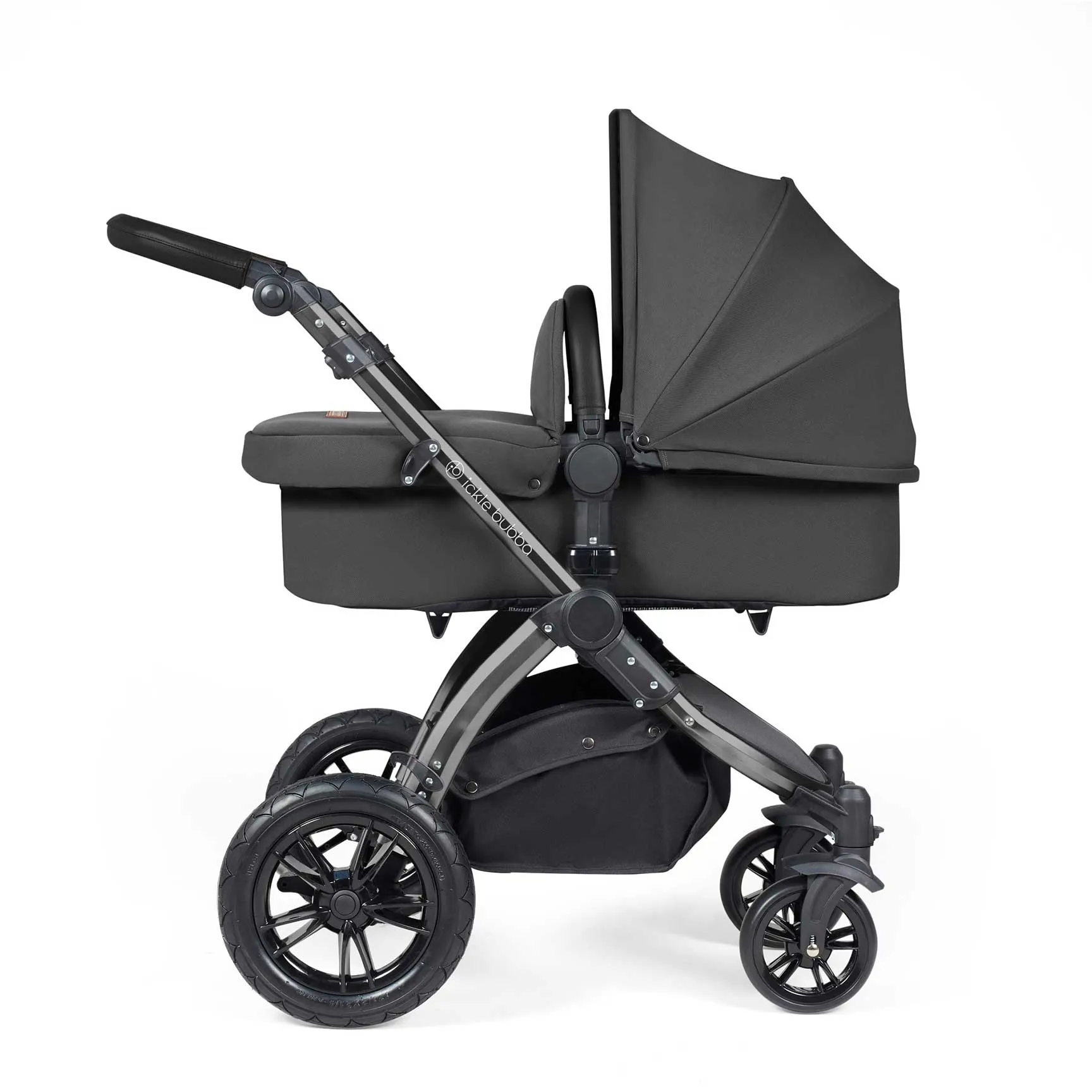 Ickle Bubba Stomp Luxe 2-in-1 Premium Pushchair in Black/Charcoal Grey/Black