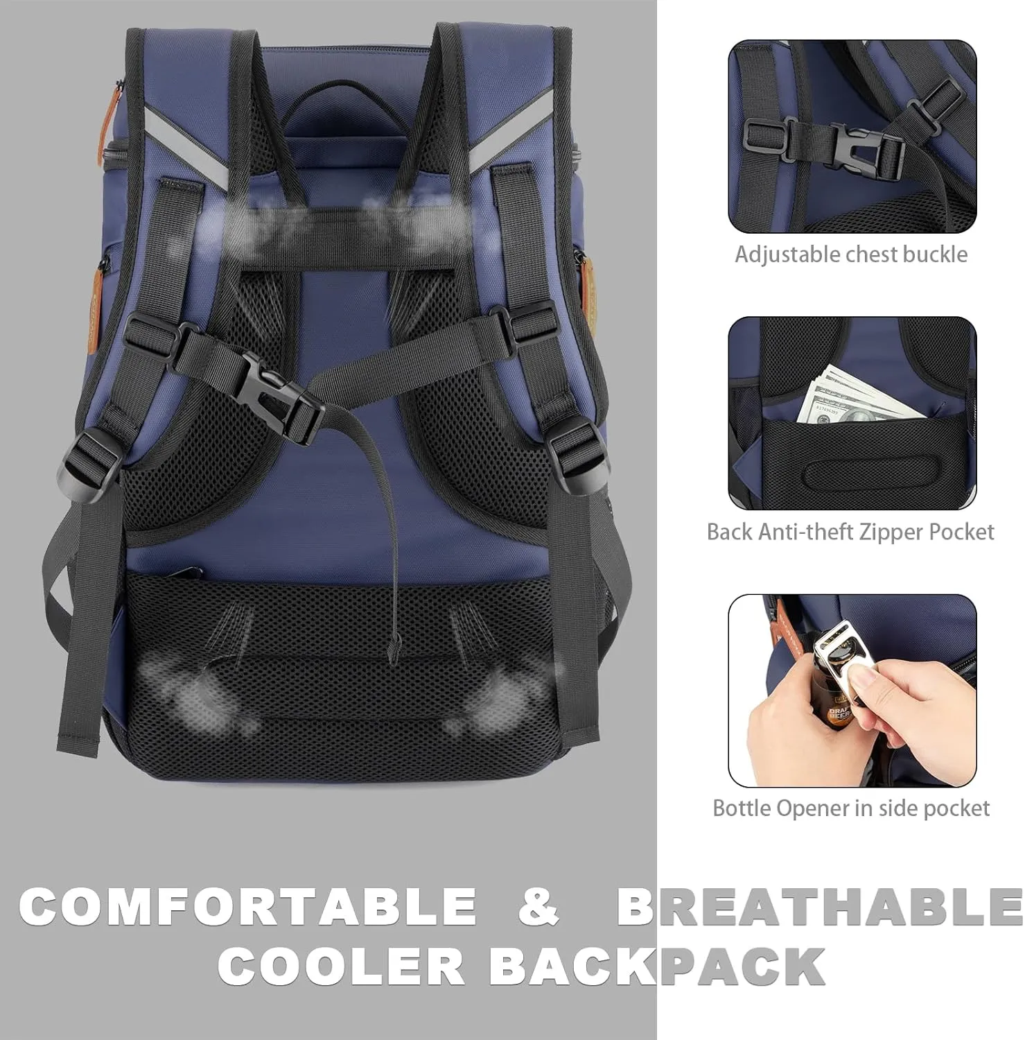 Insulated Cooler Backpack,33 Cans Multifunctional Double Deck Leakproof Cooler Bag with Sternum Strap,Large Capacity Lightweight Travel Camping Beach Backpack