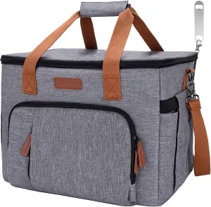 Insulated Cooler Bag, 28L Large Insulated Lunch Bag Box for Cooling, 36 Cans Leakproof Collapsible Cooler Tote Bag Box with Bottle Opener for Outdoor Hiking Picnic Beach Camping - Grey