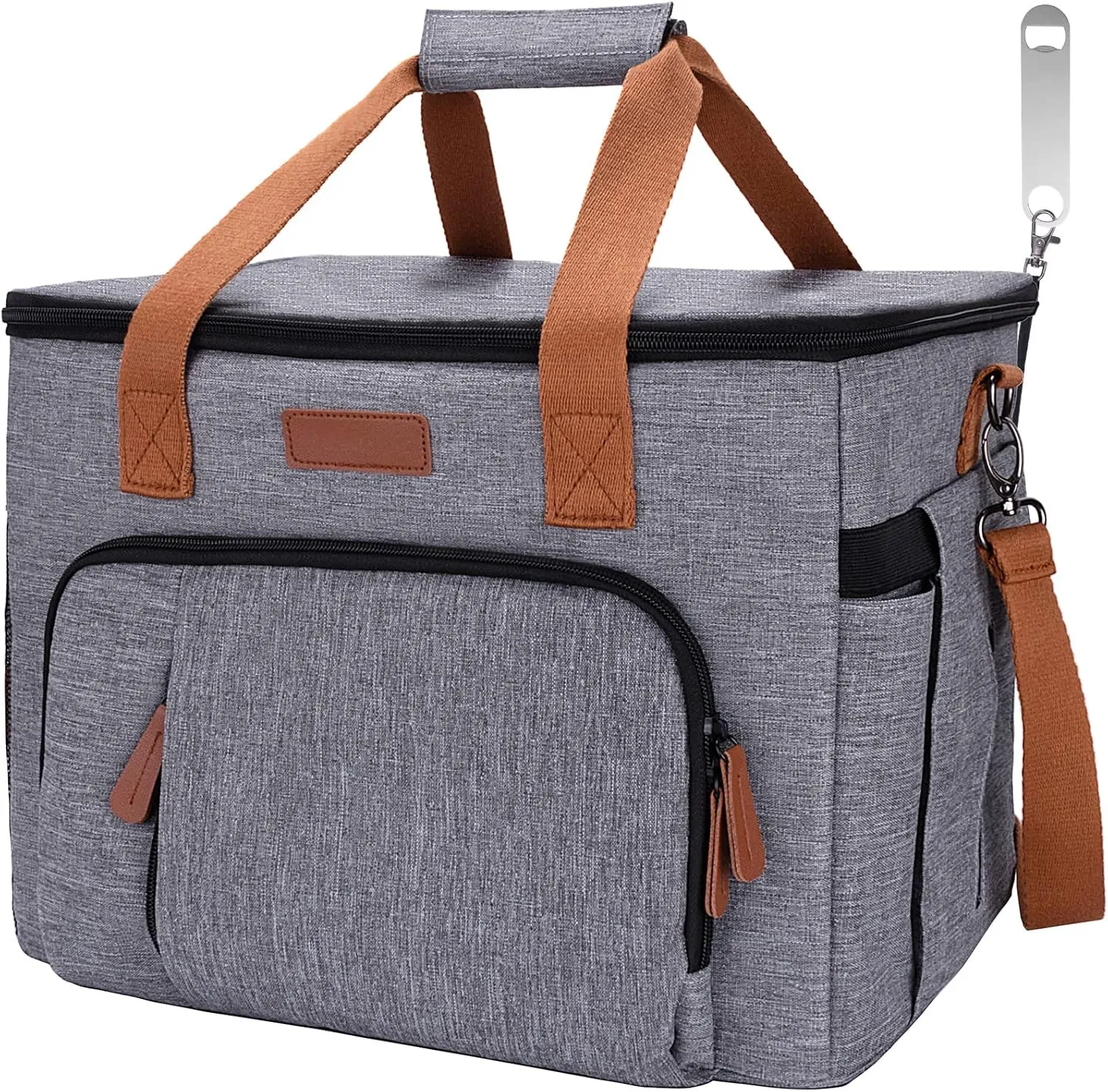 Insulated Cooler Bag, 28L Large Insulated Lunch Bag Box for Cooling, 36 Cans Leakproof Collapsible Cooler Tote Bag Box with Bottle Opener for Outdoor Hiking Picnic Beach Camping - Grey