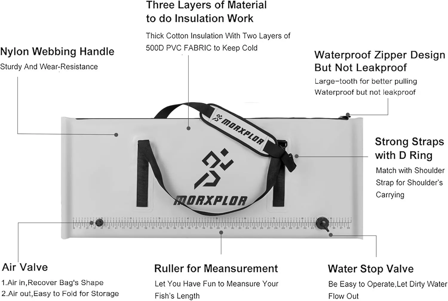 Insulated Fish Bag Cooler for Fishing 40x17 47x17Inches,Kill Bag with Drain Valve