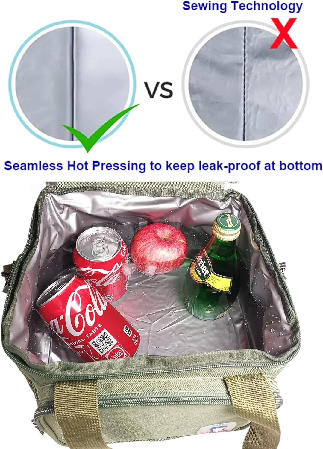 Insulated Lunch Bag Portable Double Deck Cooler Bag Durable Waterproof Office Outdoor Picnic Food & Drink Thermal Storage Box with Adjustable Shoulder Strap for Adult Men Women, 14L (Green)