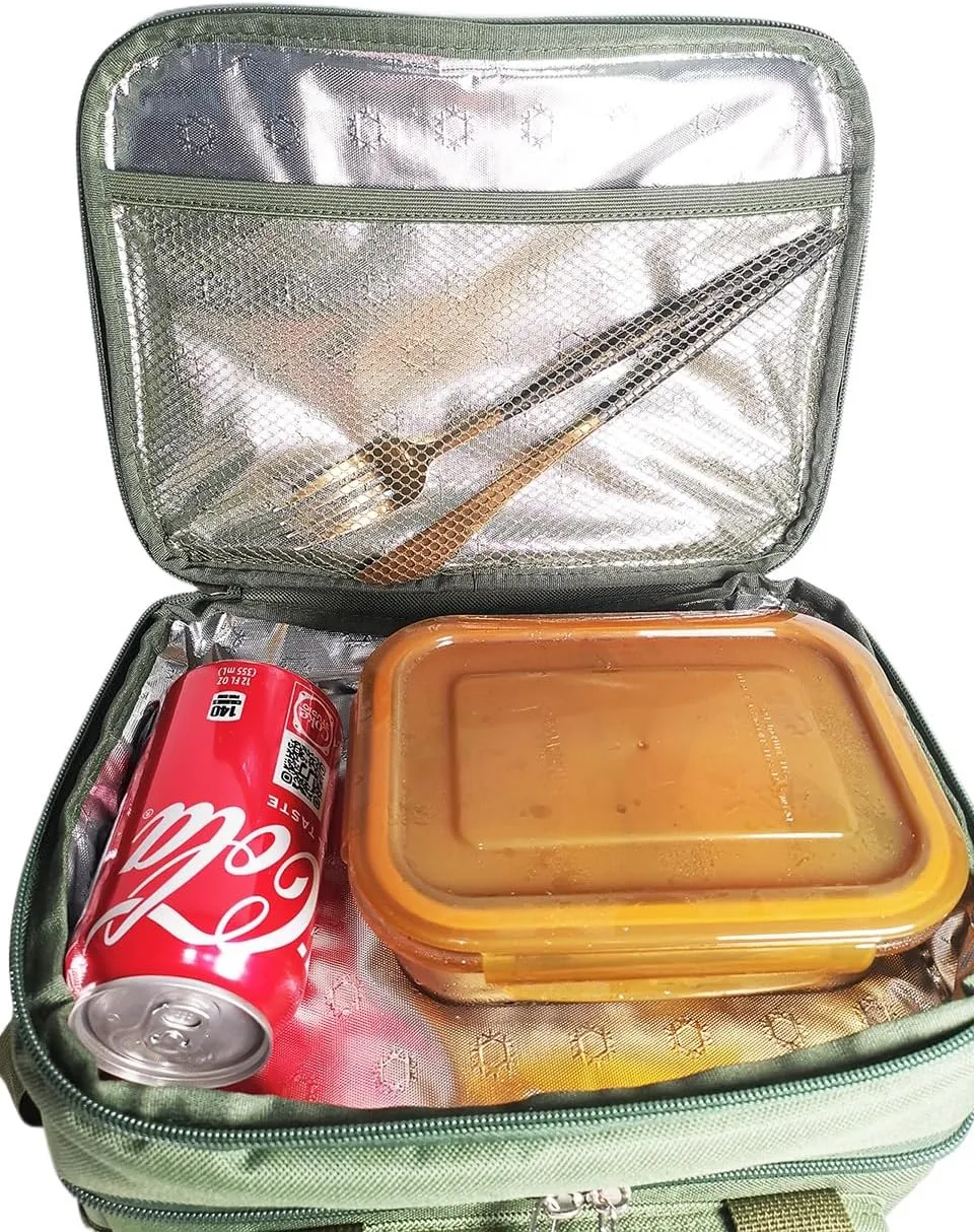 Insulated Lunch Bag Portable Double Deck Cooler Bag Durable Waterproof Office Outdoor Picnic Food & Drink Thermal Storage Box with Adjustable Shoulder Strap for Adult Men Women, 14L (Green)