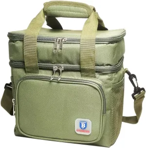 Insulated Lunch Bag Portable Double Deck Cooler Bag Durable Waterproof Office Outdoor Picnic Food & Drink Thermal Storage Box with Adjustable Shoulder Strap for Adult Men Women, 14L (Green)