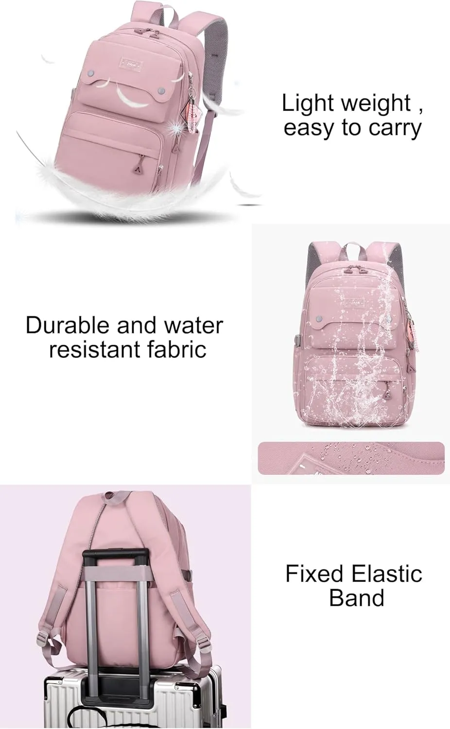 JiaYou Teen Girls Casual Backpack High Middle School Daypack Women Daily Travel Laptop Bag (1# Pink, 26 Liters)