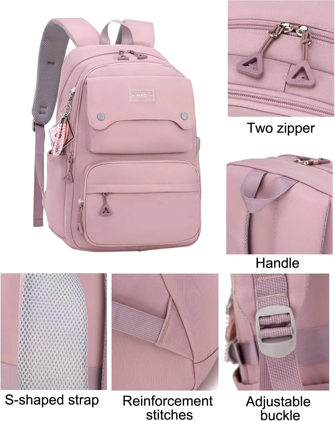 JiaYou Teen Girls Casual Backpack High Middle School Daypack Women Daily Travel Laptop Bag (1# Pink, 26 Liters)