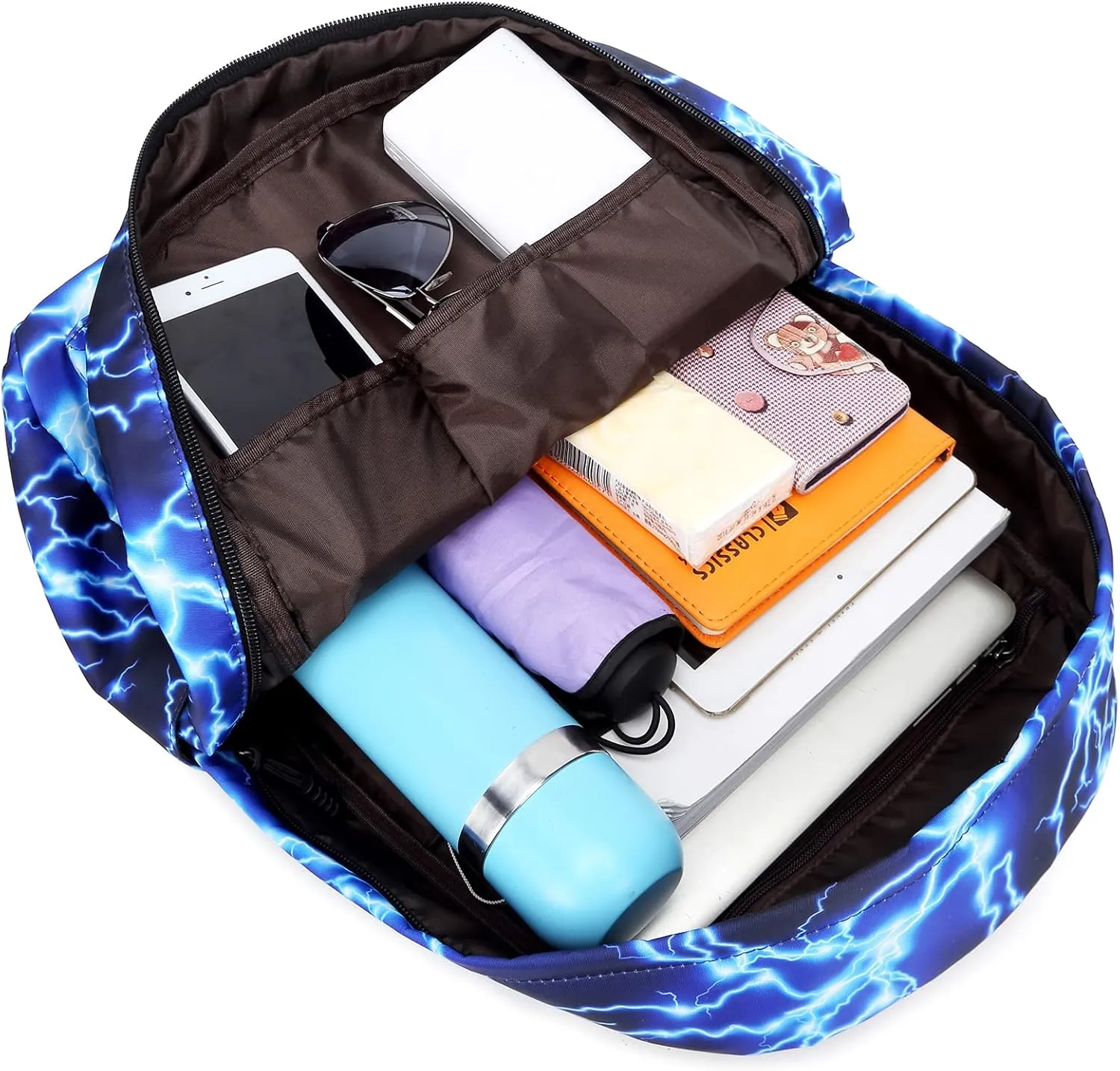 Joyfulife Starry Blue Kids Backpack for School Boys Girls Primary Backpack Lightning Bookbags Travel Laptop Backpack Daypacks